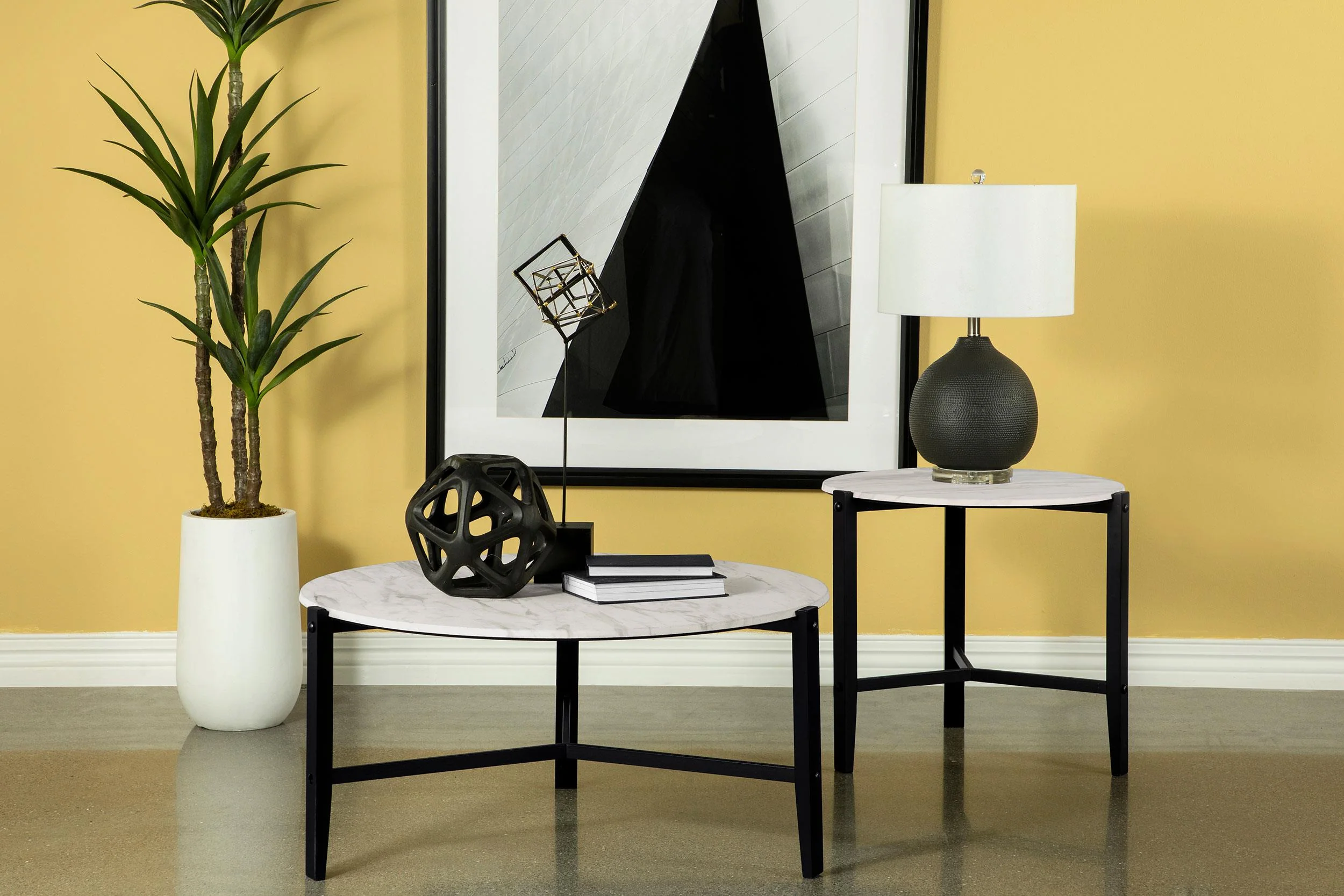 Tandi White 2-Piece Faux Marble Coffee and End Table Set