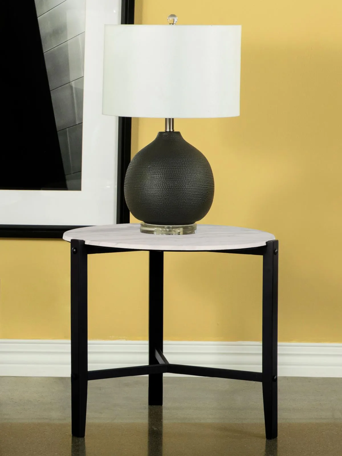Tandi White Marble/Black Round End Table Faux