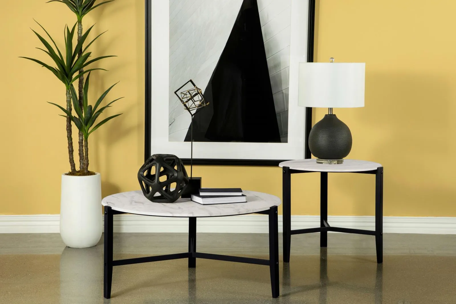 Tandi White Marble/Black Round End Table Faux - Image 8