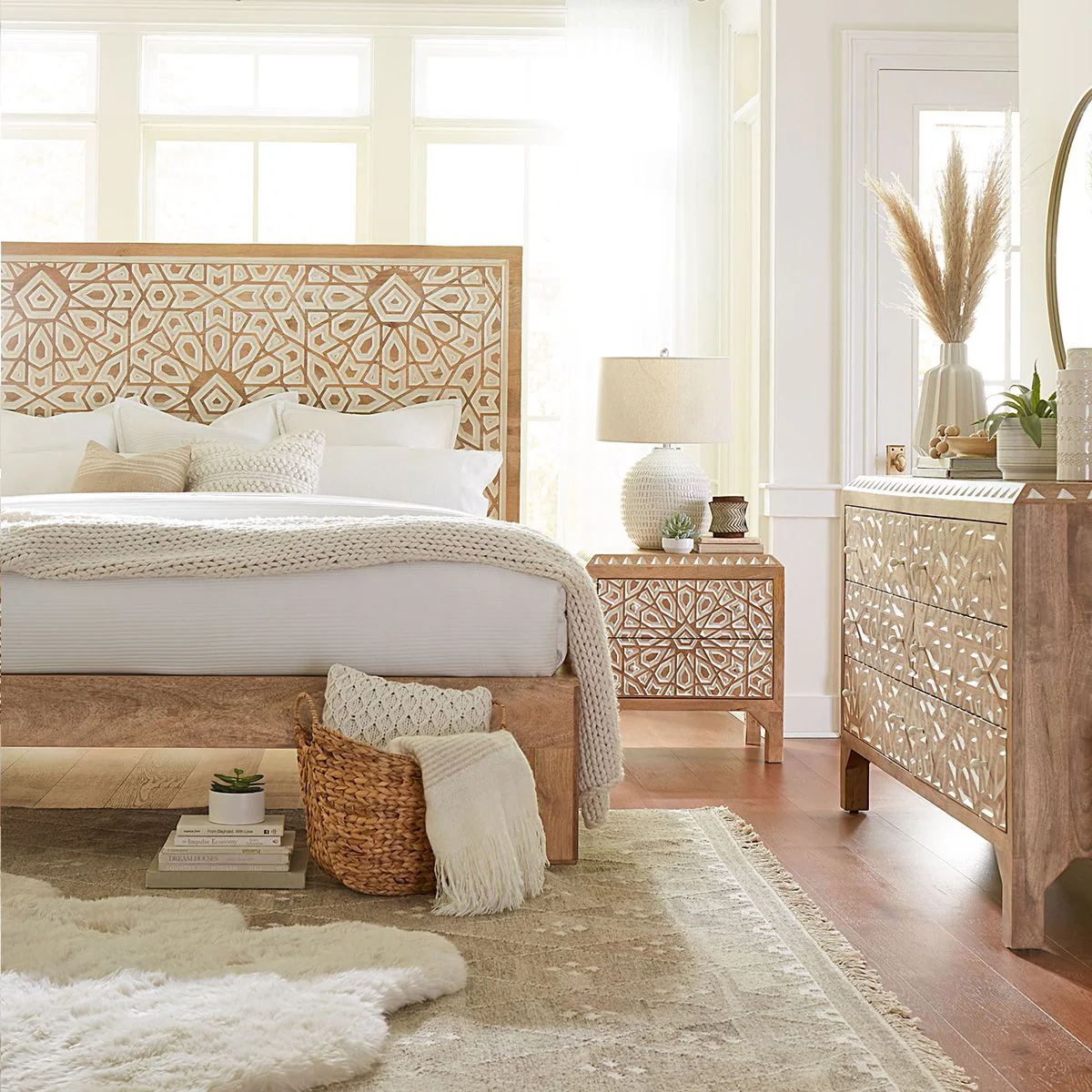 Tangiers King Bed in Carved Natural White - Image 7