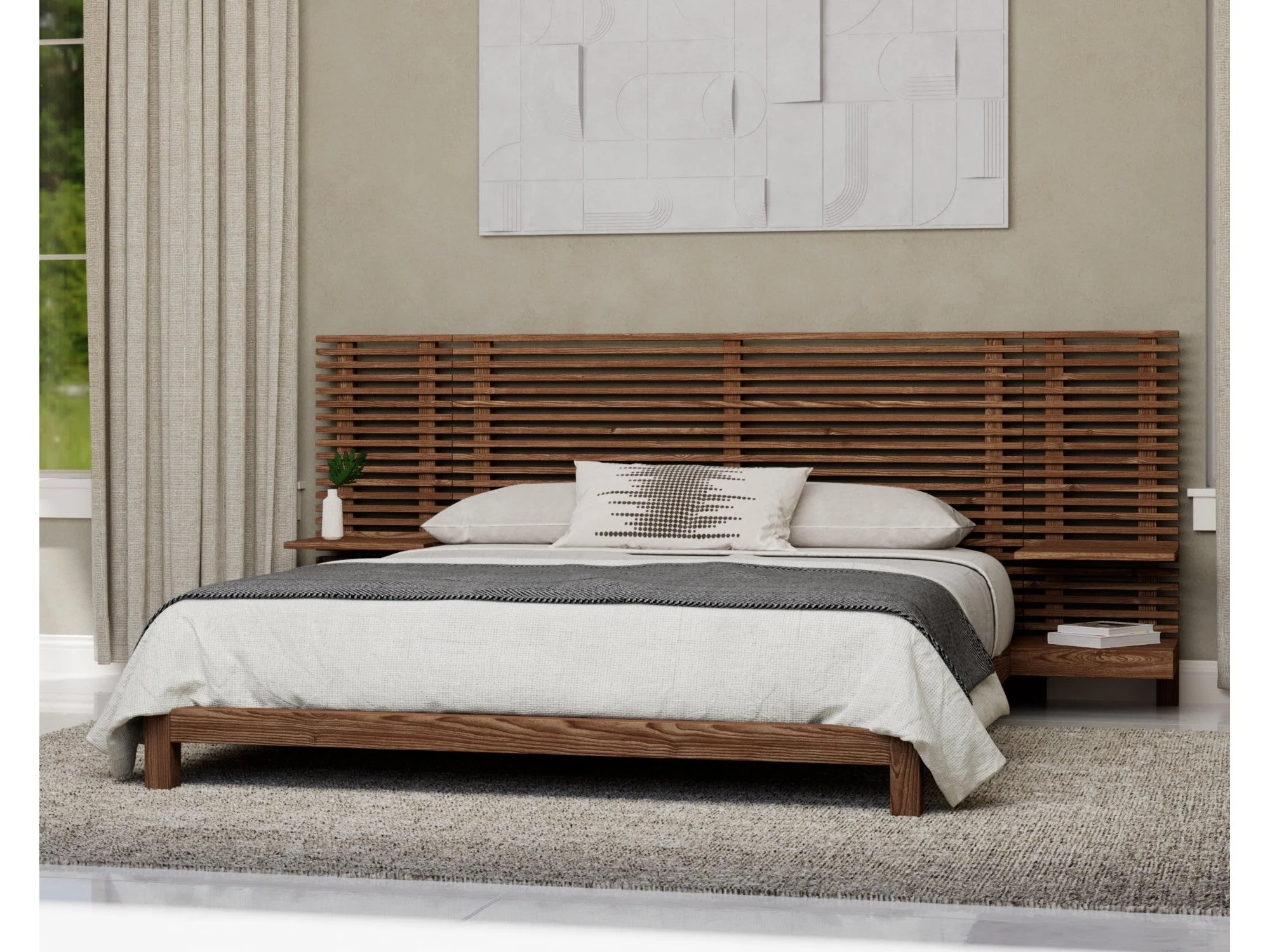 Tanner Solid Ash Eastern King Wall Bed with Integrated Nightstands in Roux