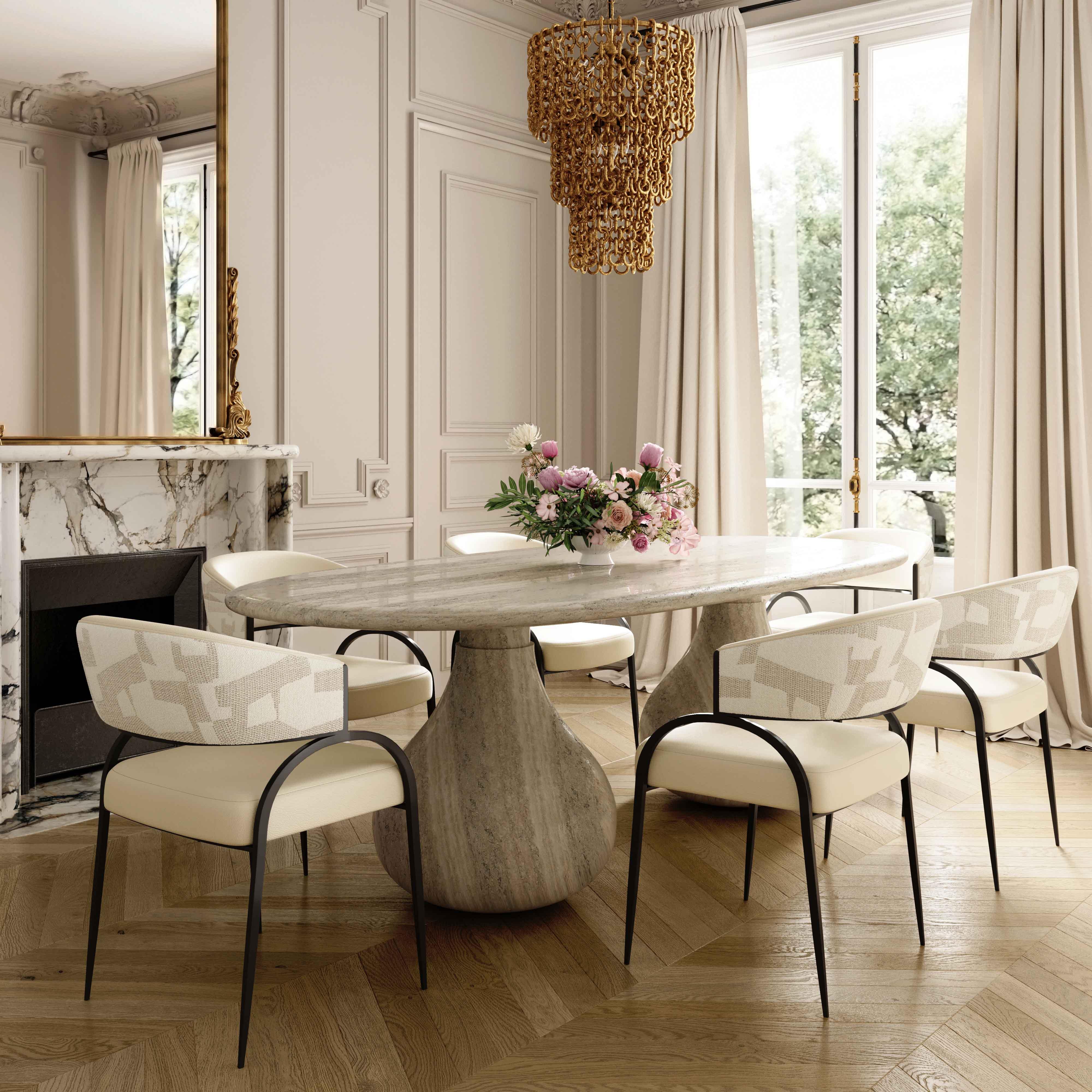 Tatum Cream Vegan Leather and 2-Tone Jacquard Dining Chair - Image 2