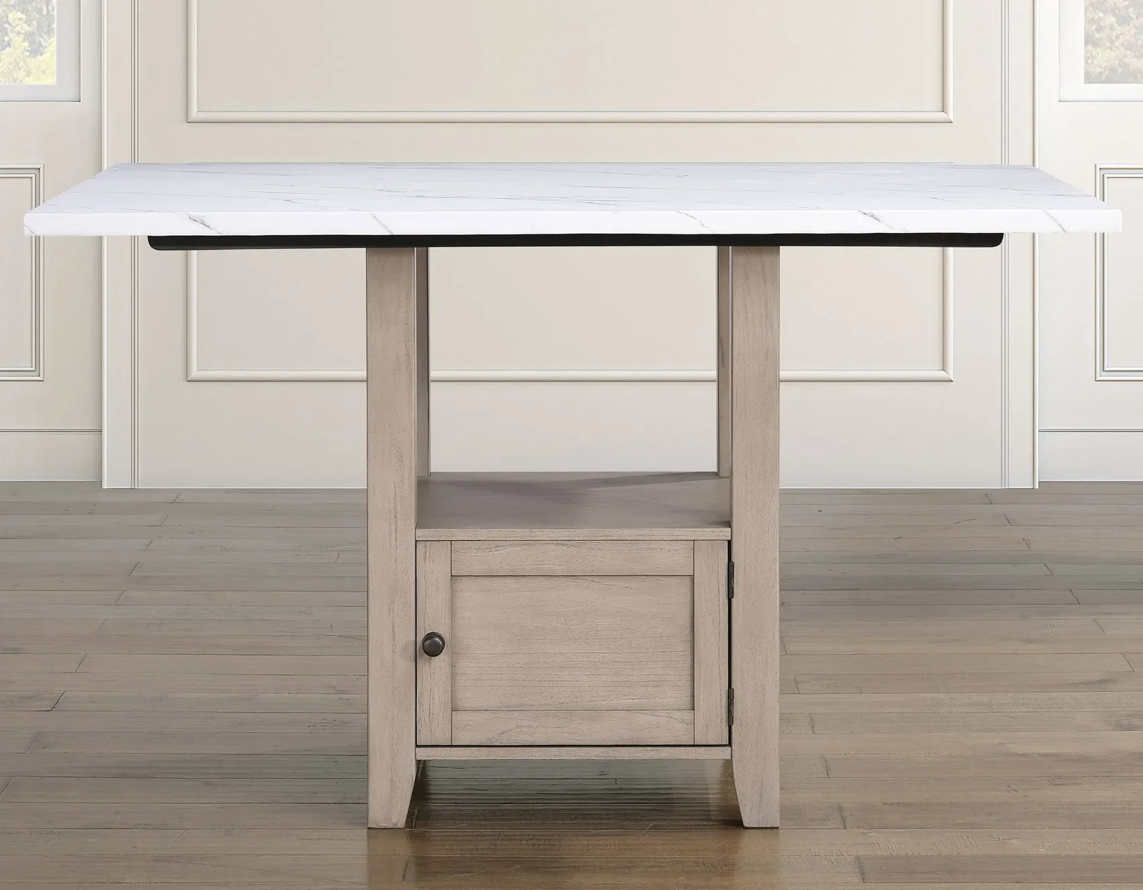 Taylor Tan Faux Marble Top 60″ Storage Counter Height Table - Image 8