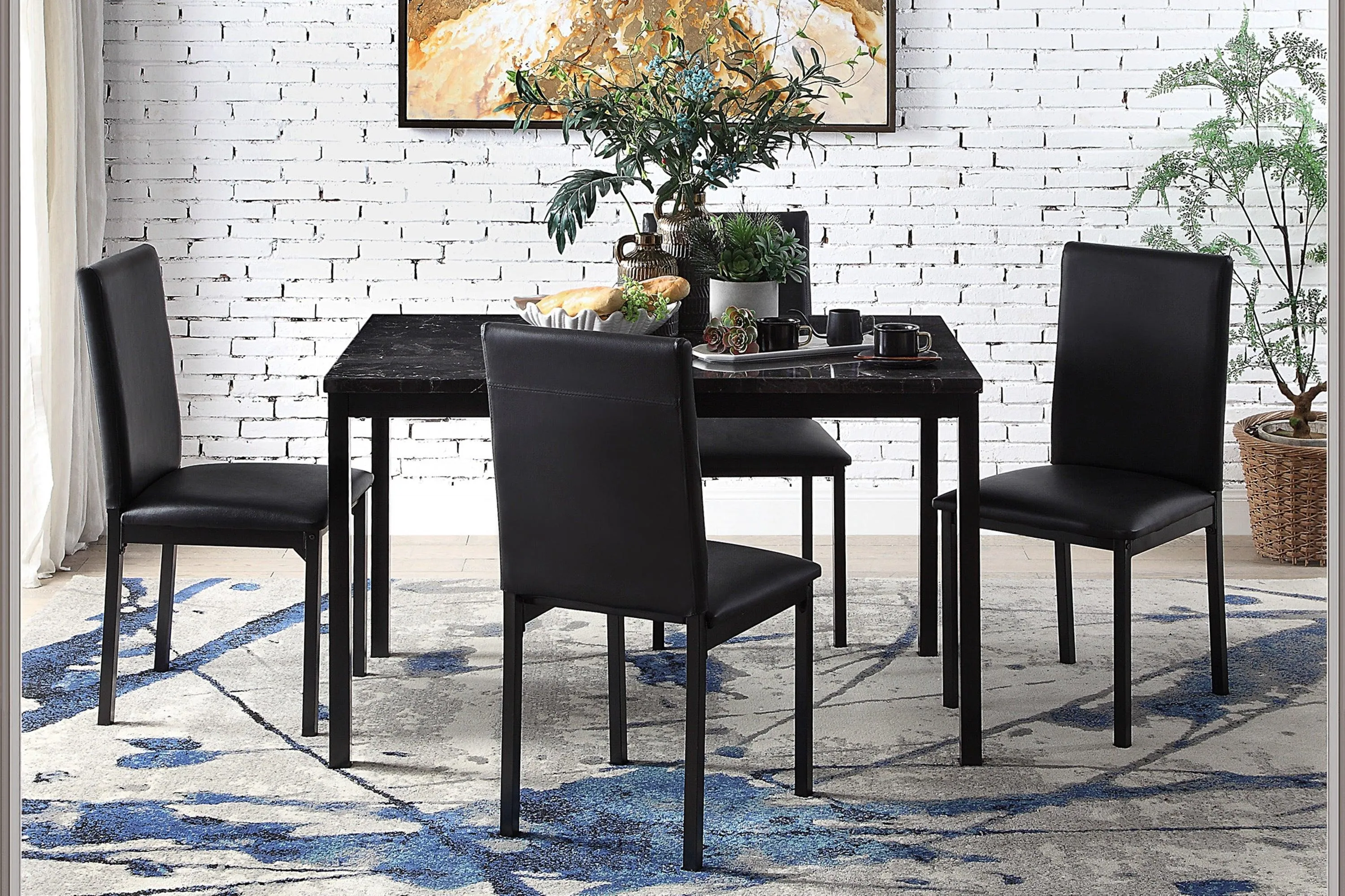 Tempe Black Marble-Top Dining Table - Image 2