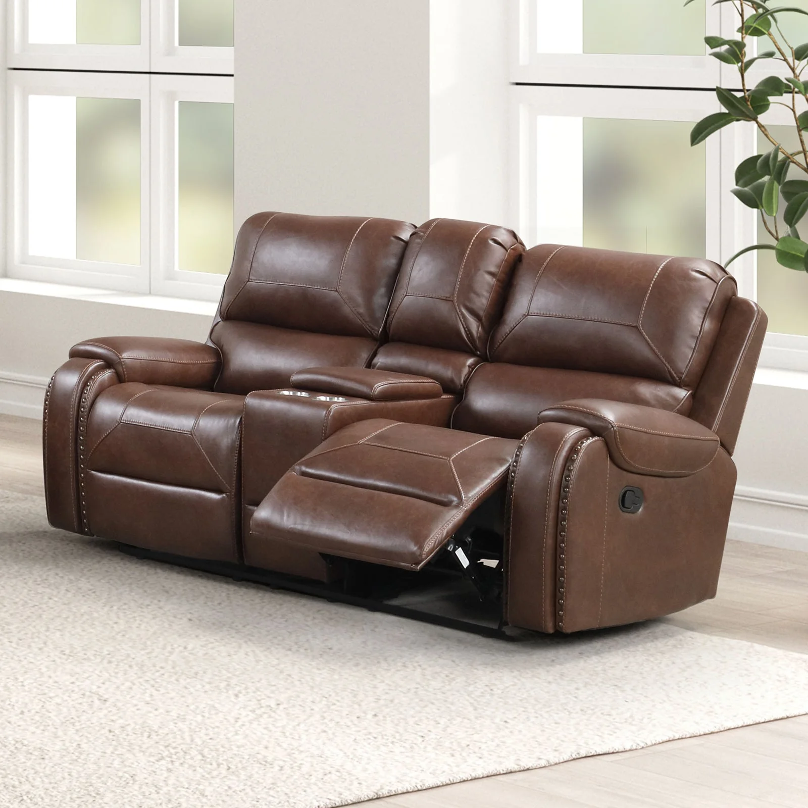 Tepic Brown Leatherette Living Room Set - Image 2