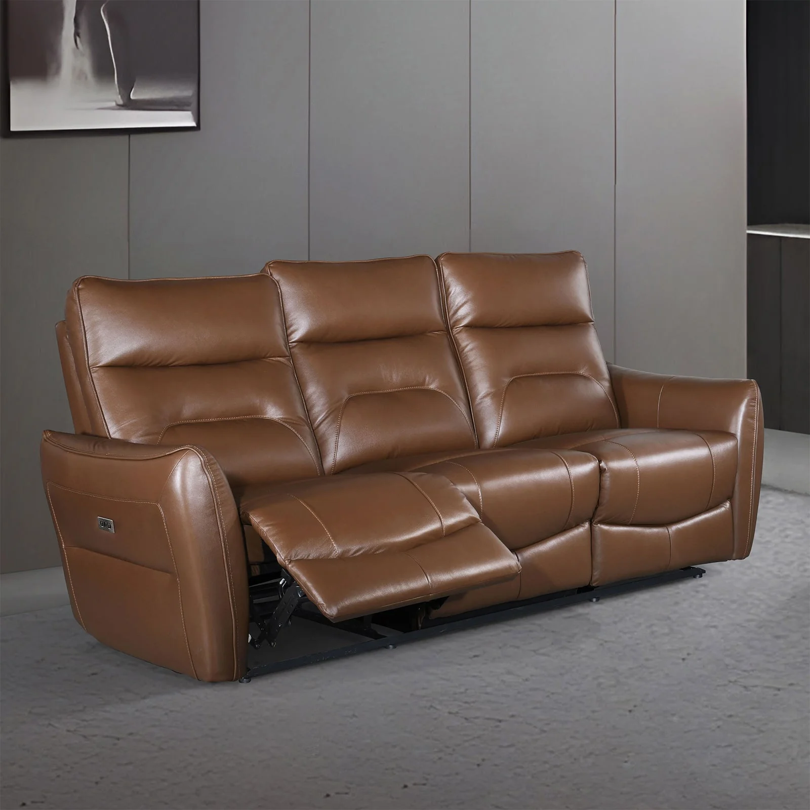 Terentius Caramel Brown Leather Match Reclining Living Room Set - Image 2