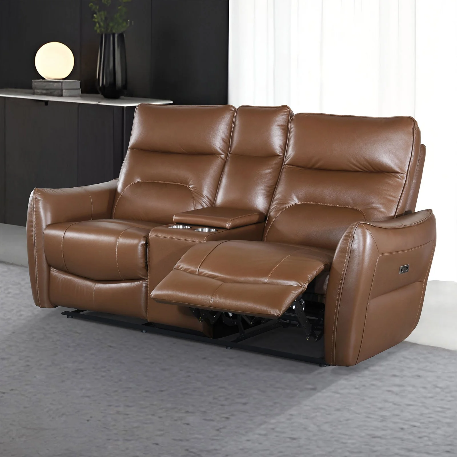 Terentius Caramel Brown Leather Match Reclining Living Room Set - Image 3