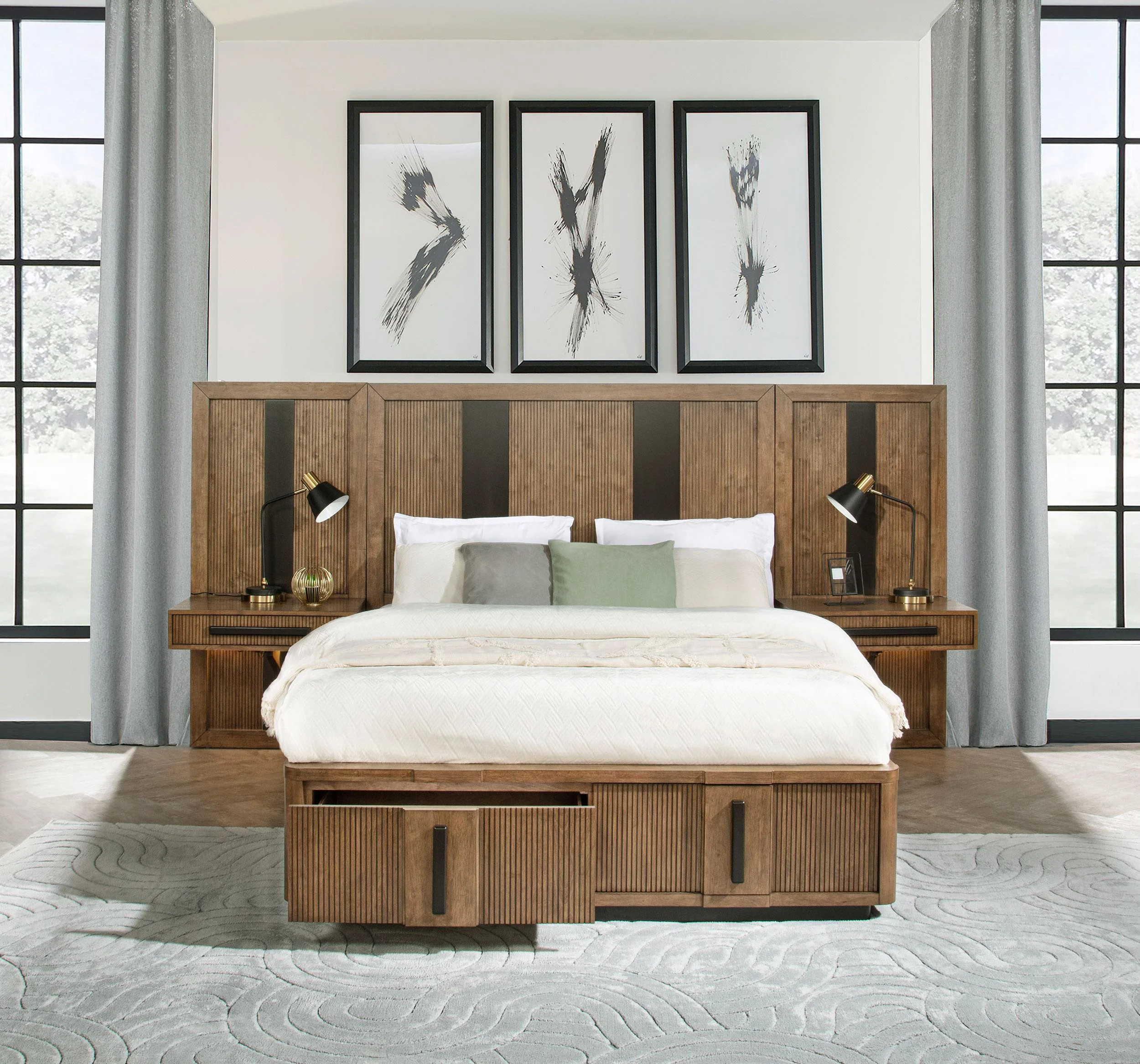 Terrace Ash Brown Wall Panel California King Storage Bed