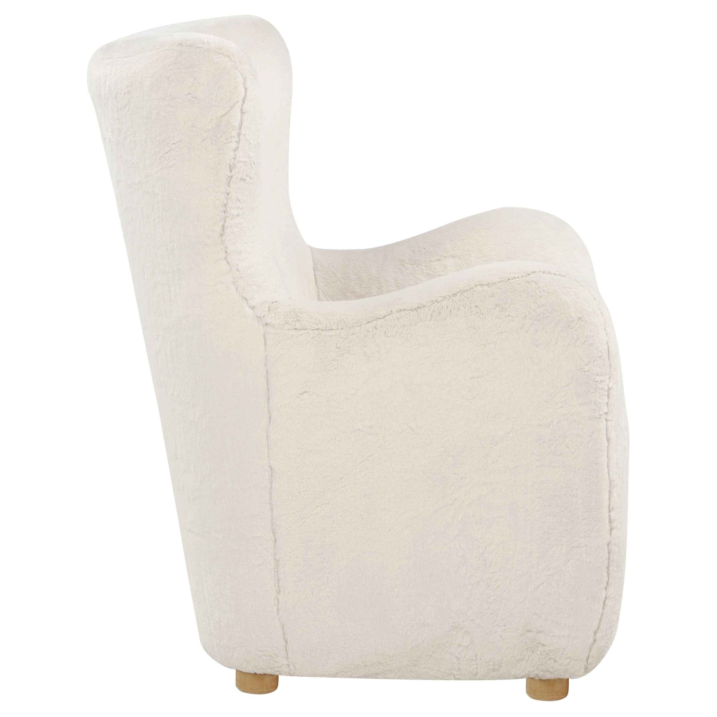 Thornton Ivory Faux Fur Upholstered Wingback Lounge Accent Chair - Image 2