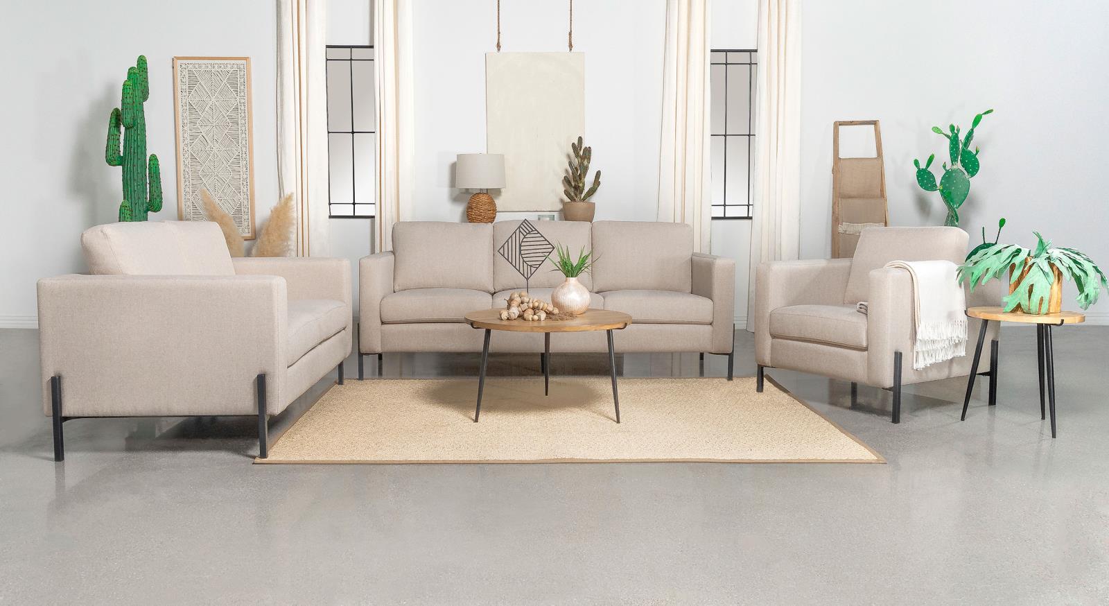 Tilly Oatmeal 3-piece Upholstered Track Arms Sofa Set