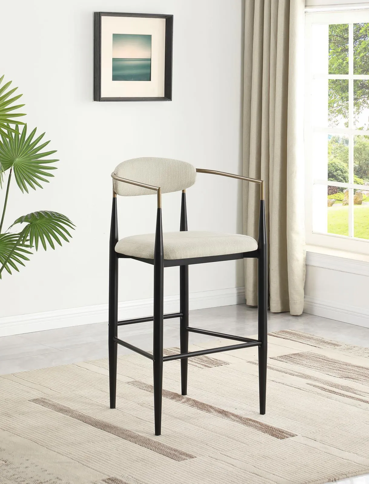 Tina Beige Metal Pub Height Upholstered Bar Stool, Set of 2 - Image 2