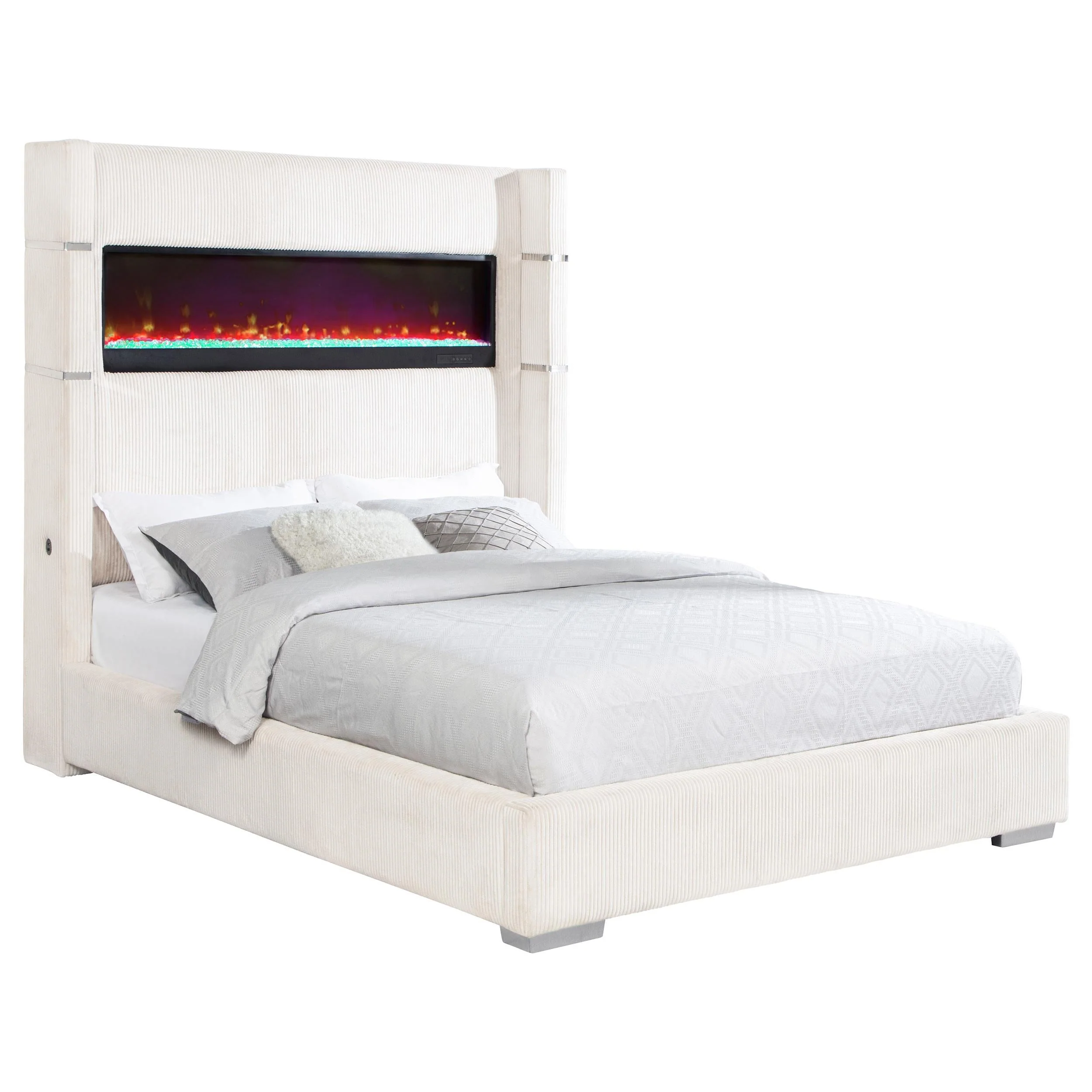 Tisdall 67-inch Upholstered Cal King Fireplace Bed Cream - Image 2