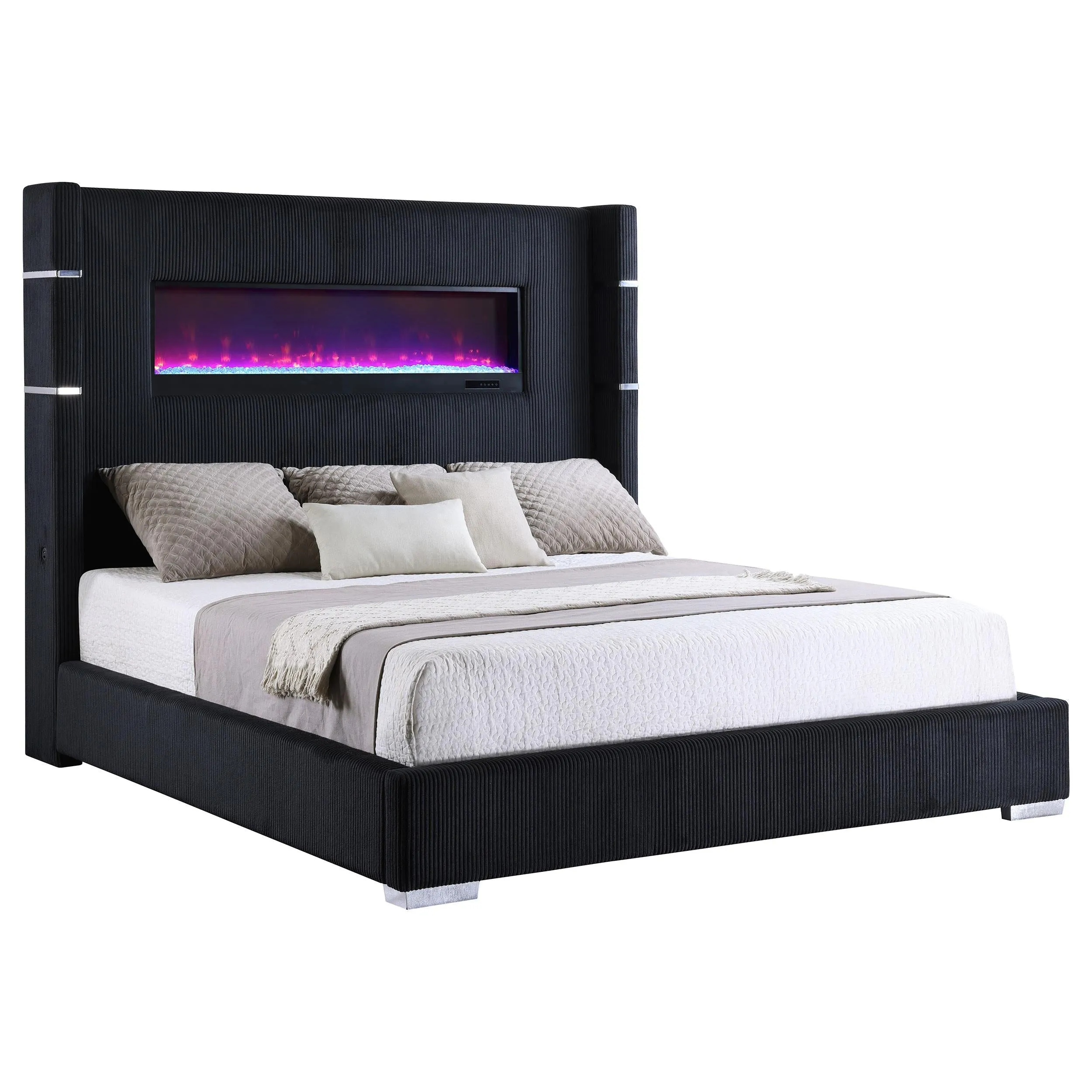 Tisdall Black 67-inch Upholstered Eastern King Fireplace Bed - Image 2
