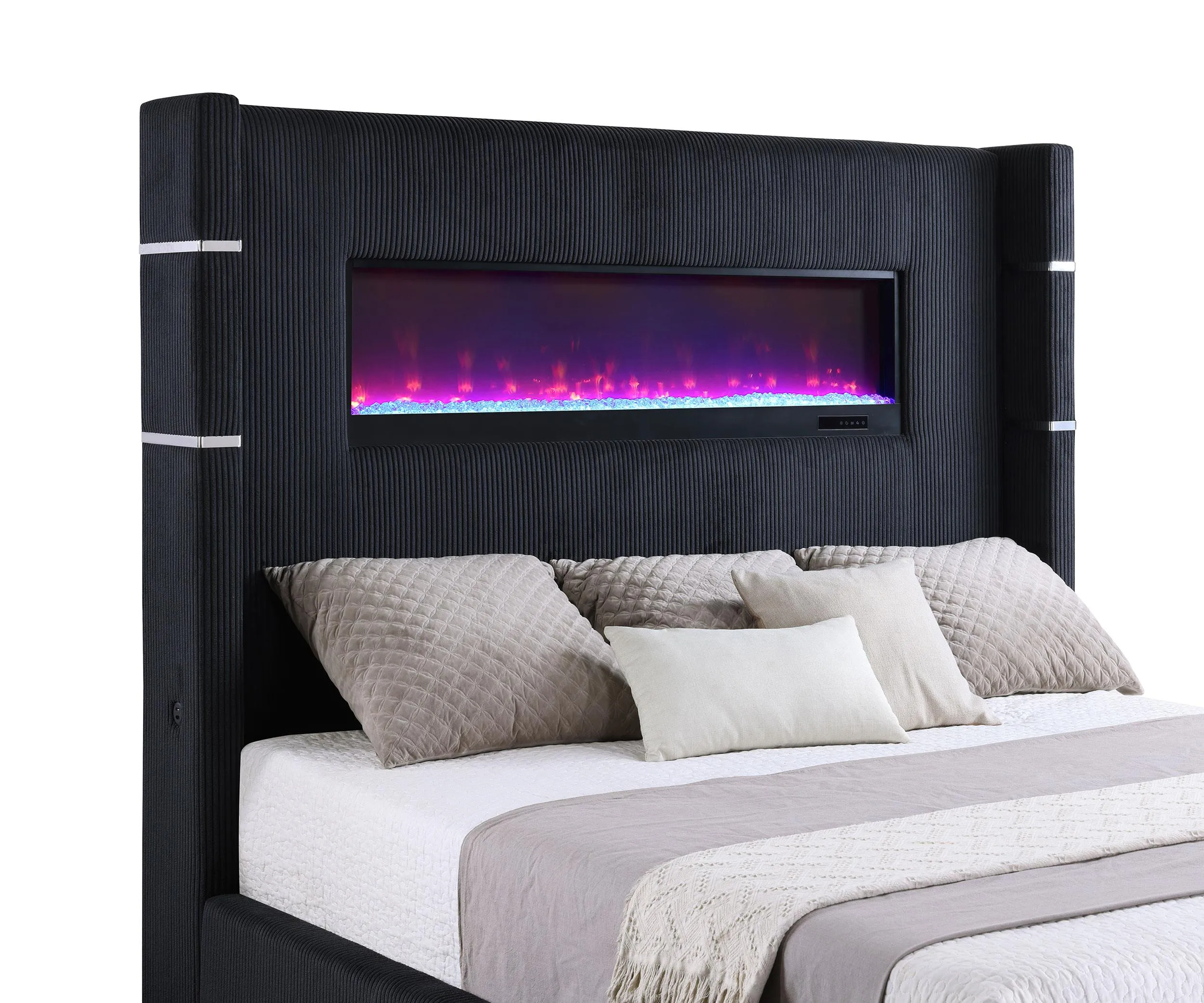 Tisdall Black 67-inch Upholstered Eastern King Fireplace Bed - Image 3