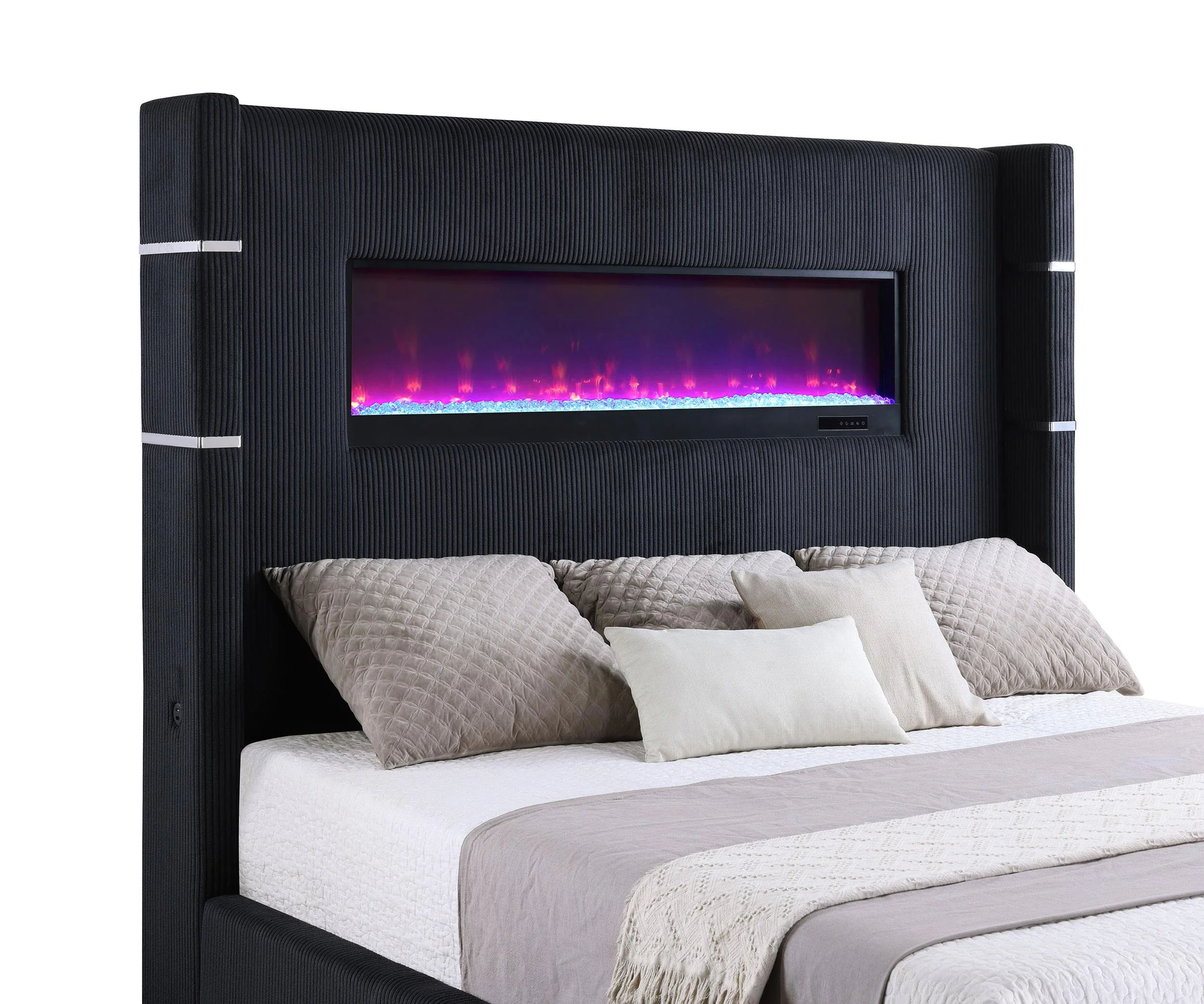 Tisdall Black 67-inch Upholstered Queen Fireplace Bed - Image 3