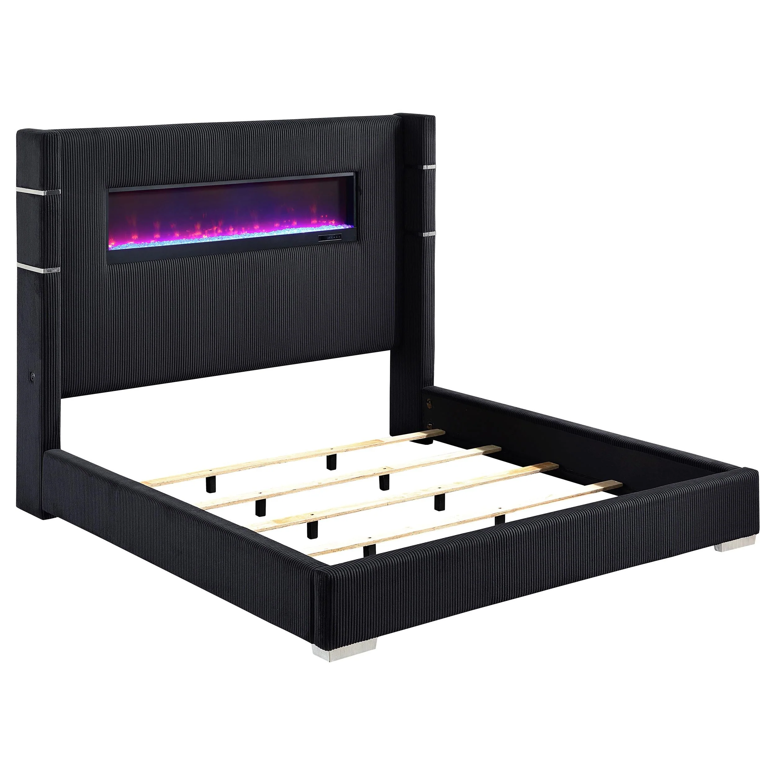 Tisdall Black 67-inch Upholstered Queen Fireplace Bed - Image 4