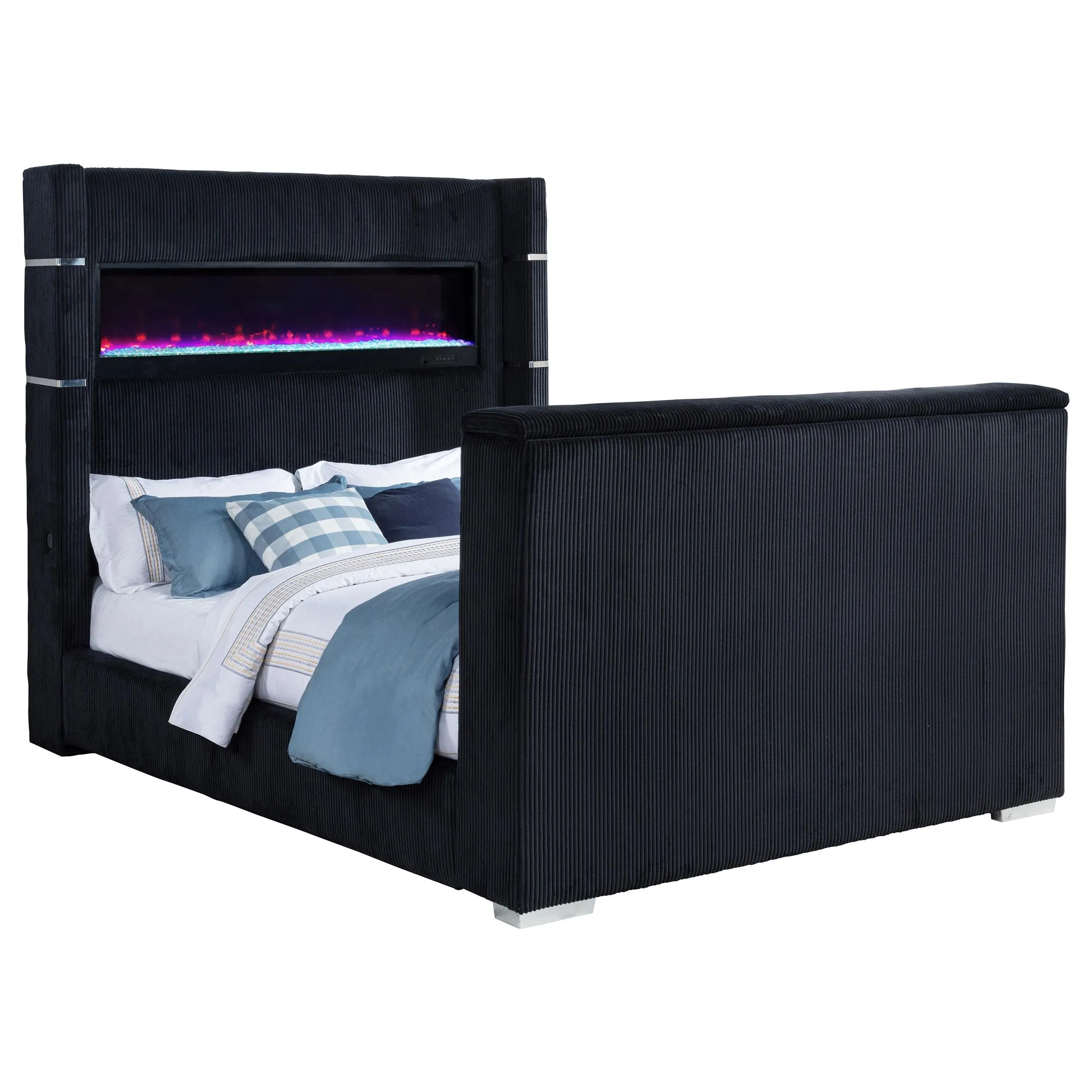 Tisdall Black Eastern King Flame Visualizer Wingback TV Bed - Image 3