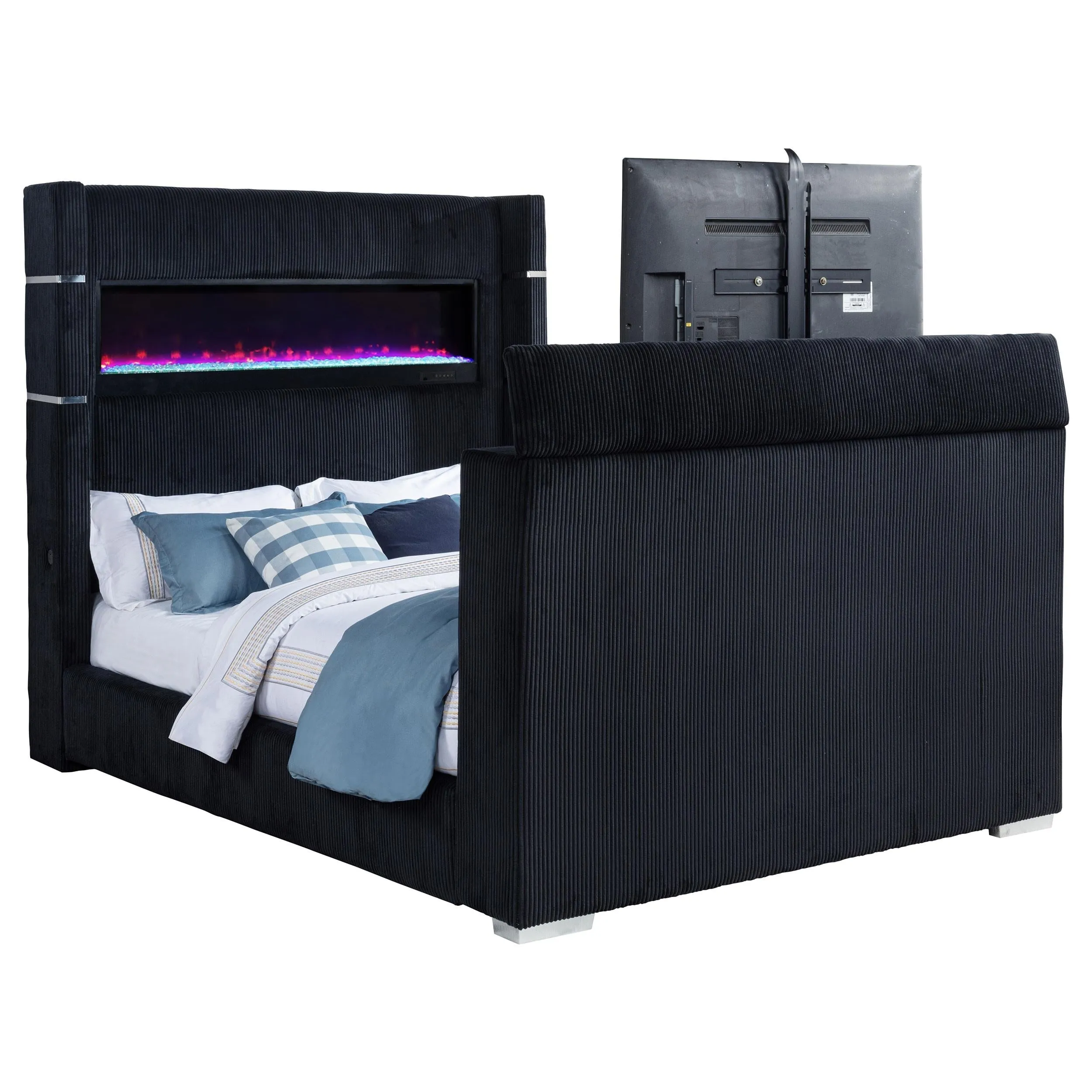 Tisdall Black Eastern King Flame Visualizer Wingback TV Bed - Image 4