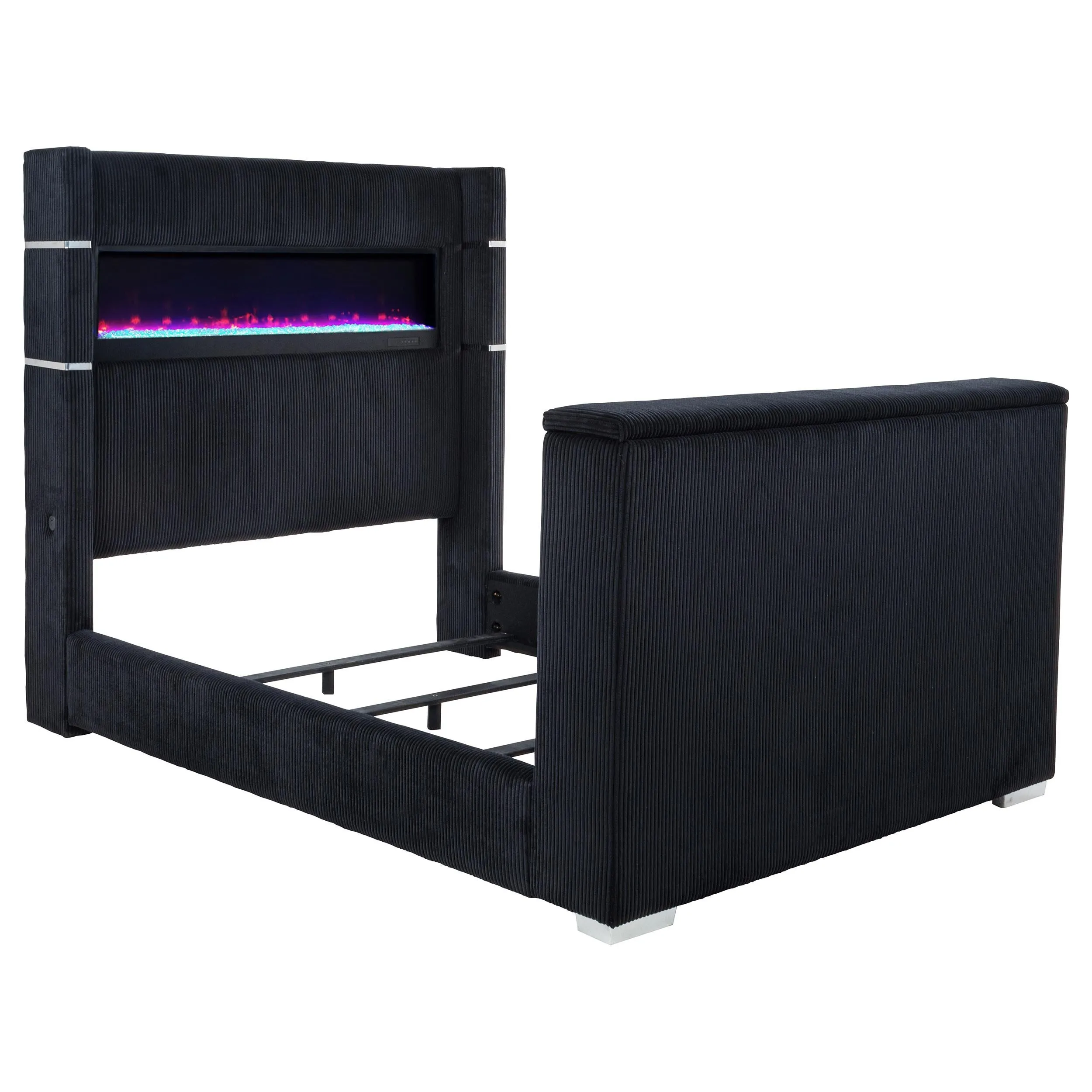 Tisdall Black Eastern King Flame Visualizer Wingback TV Bed - Image 7