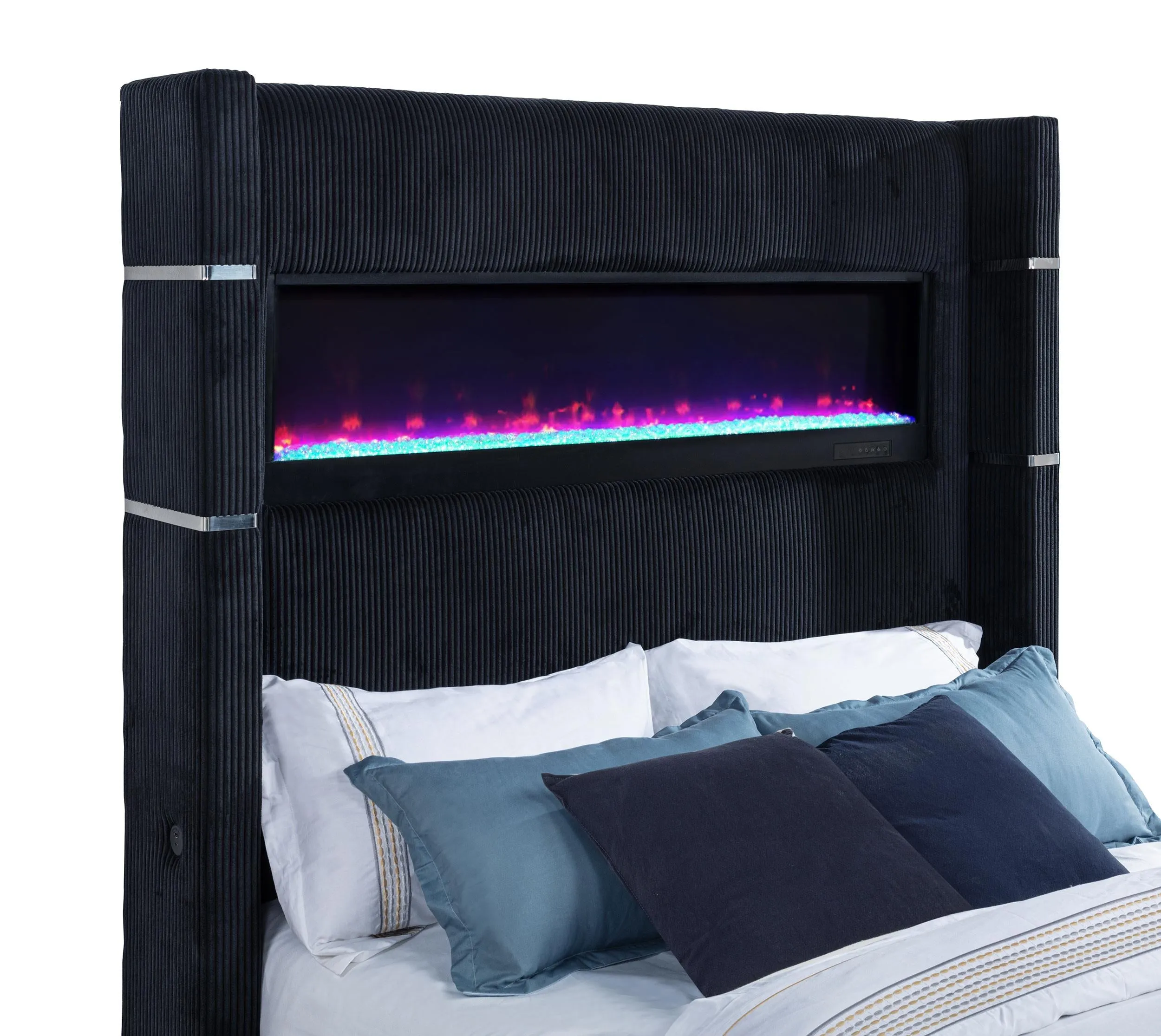 Tisdall Black Eastern King Flame Visualizer Wingback TV Bed - Image 9