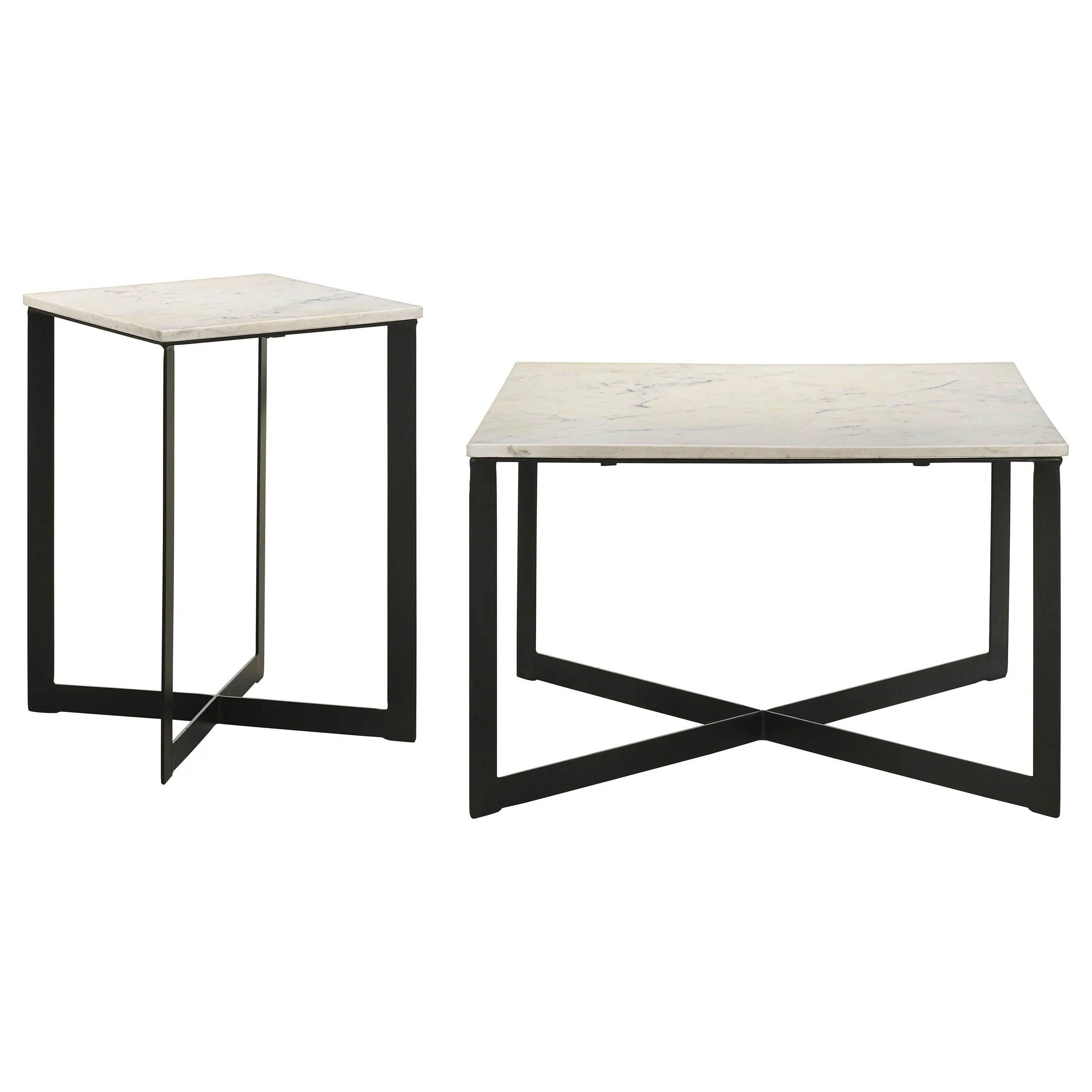 Tobin White and Black 2-Piece Marble Top Coffee and End Table Set - Image 2