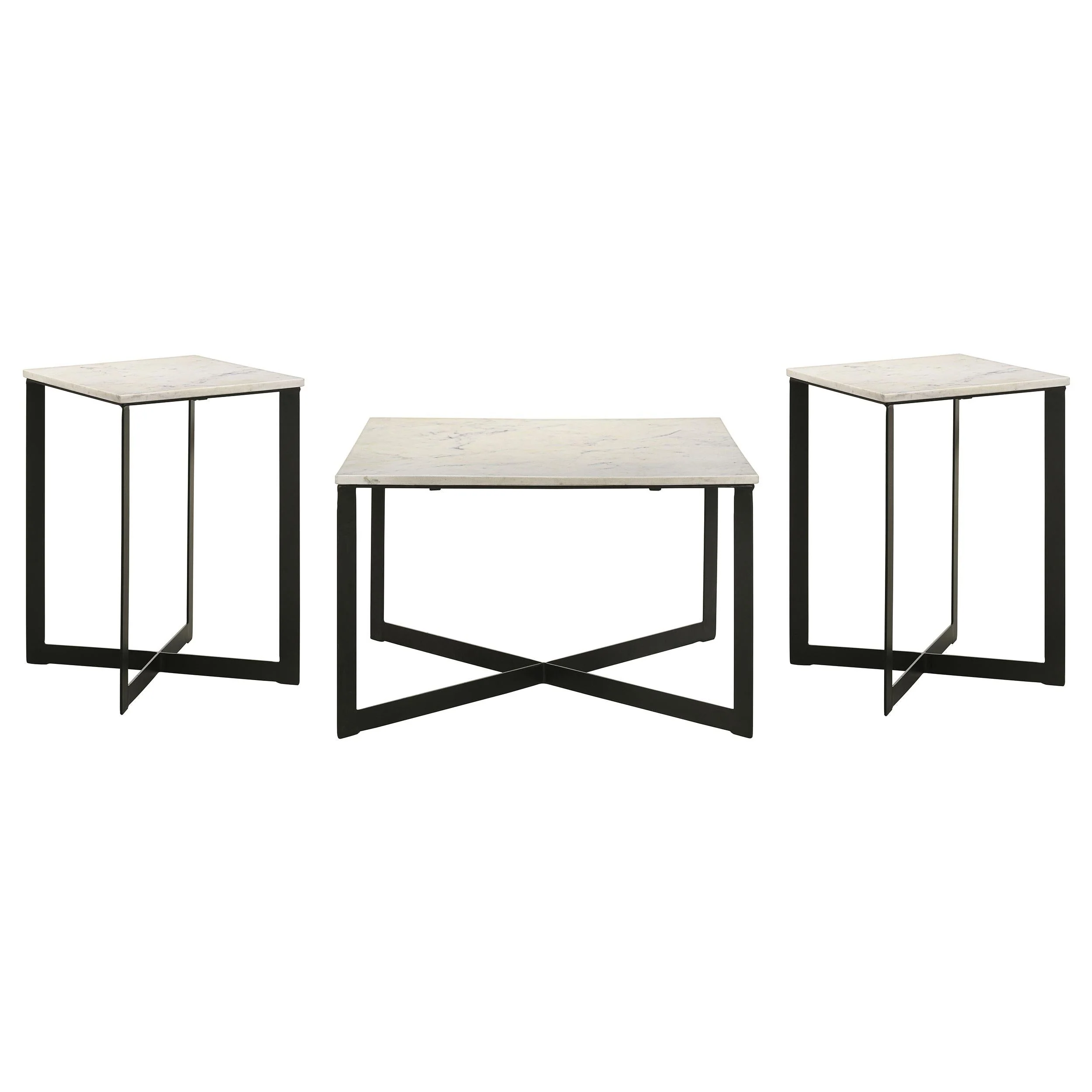 Tobin White and Black 3-Piece Marble Top Coffee and End Table Set - Image 2