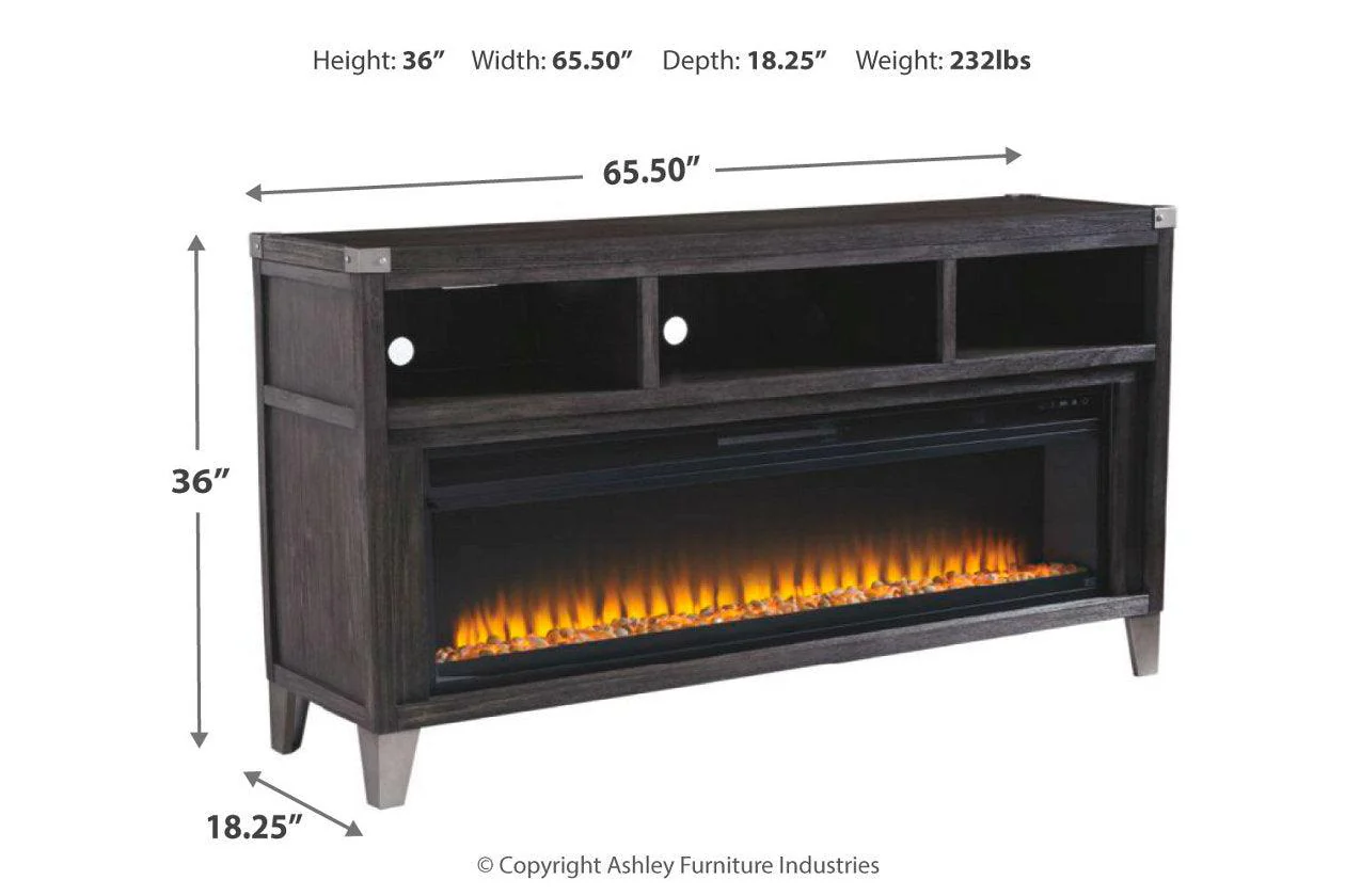 Todoe Gray 65" TV Stand with Electric Fireplace - Image 4