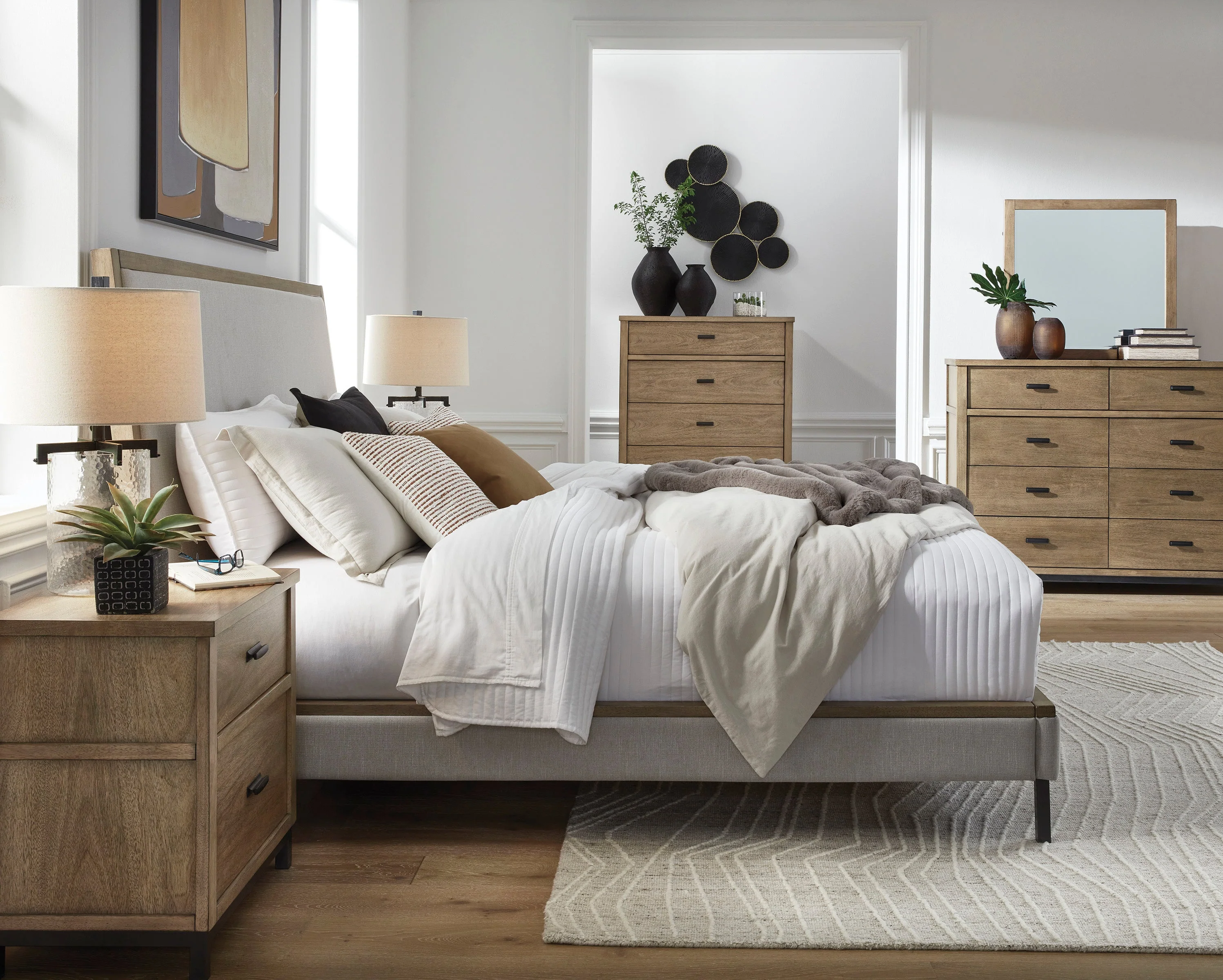 Tomtyn Light Brown California King Upholstered Platform Bed - Image 9