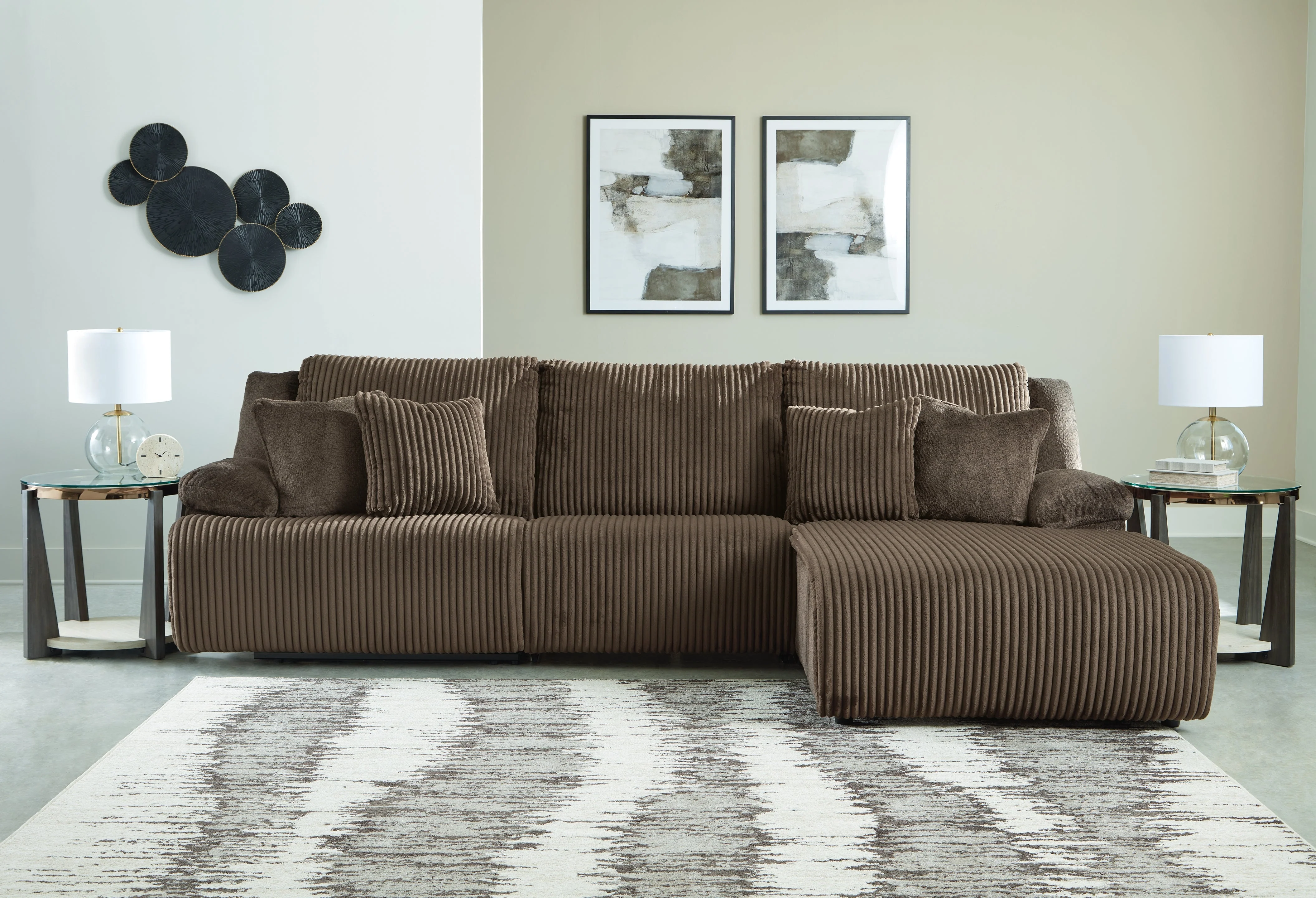 Top Tier Chocolate 3-Piece Reclining Sectional with RAF Chaise