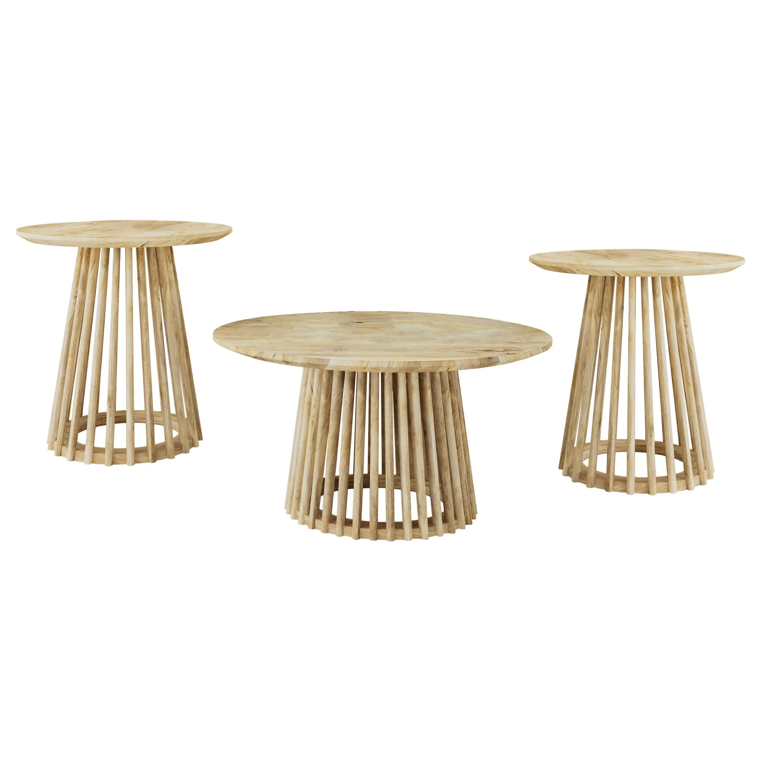 Touhy Natural Mango 3-Piece Round Coffee and End Table Set - Image 2