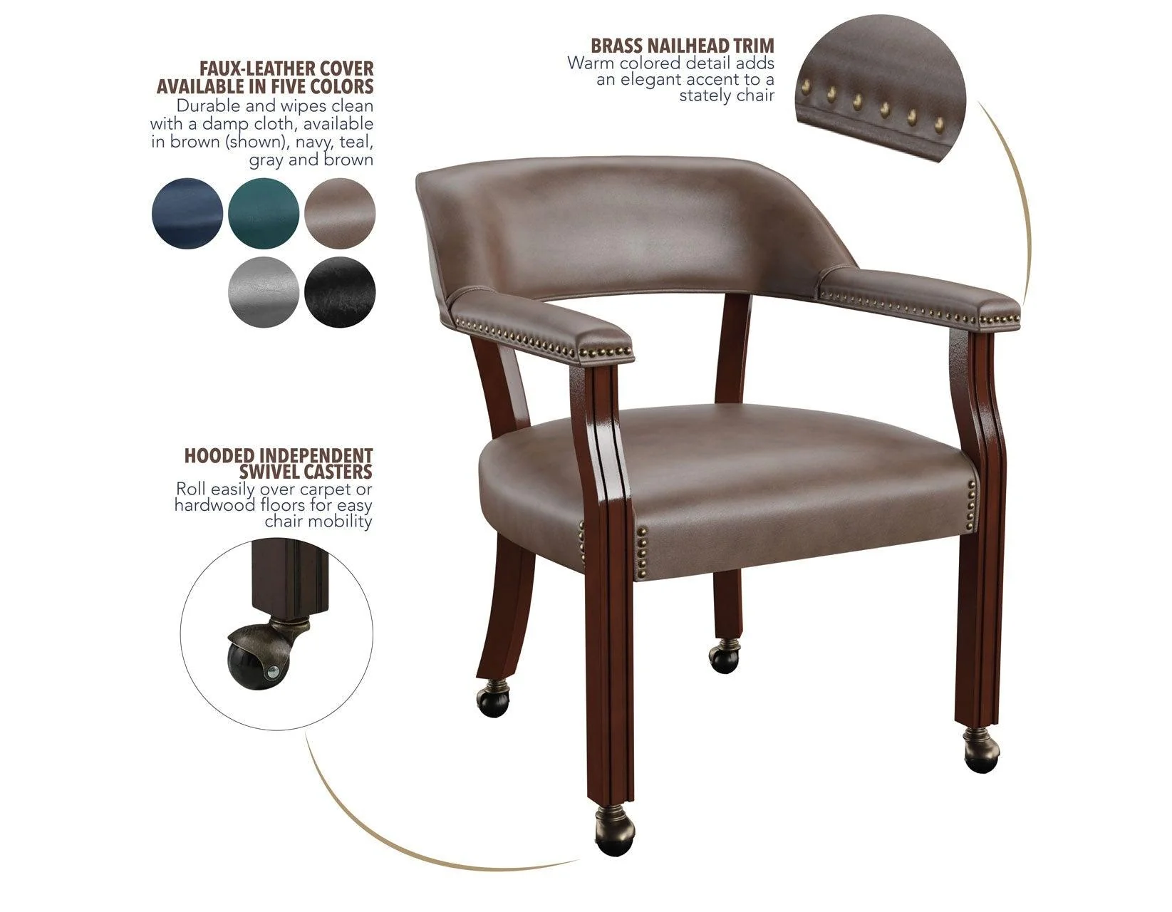 Tournament Arm Chair w/Casters – Brown - Image 11