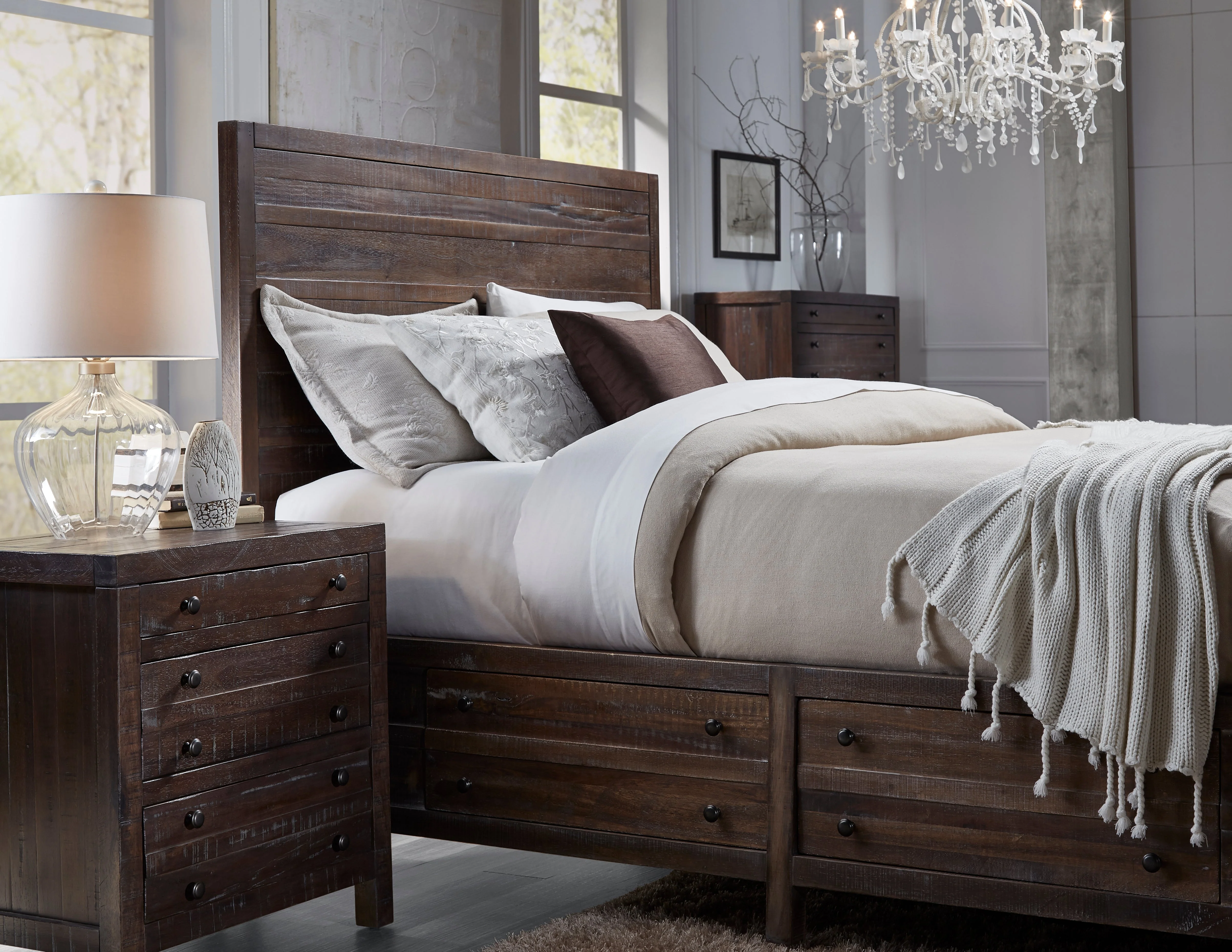 Townsend Solid Wood Queen Storage Bed in Java - Image 3