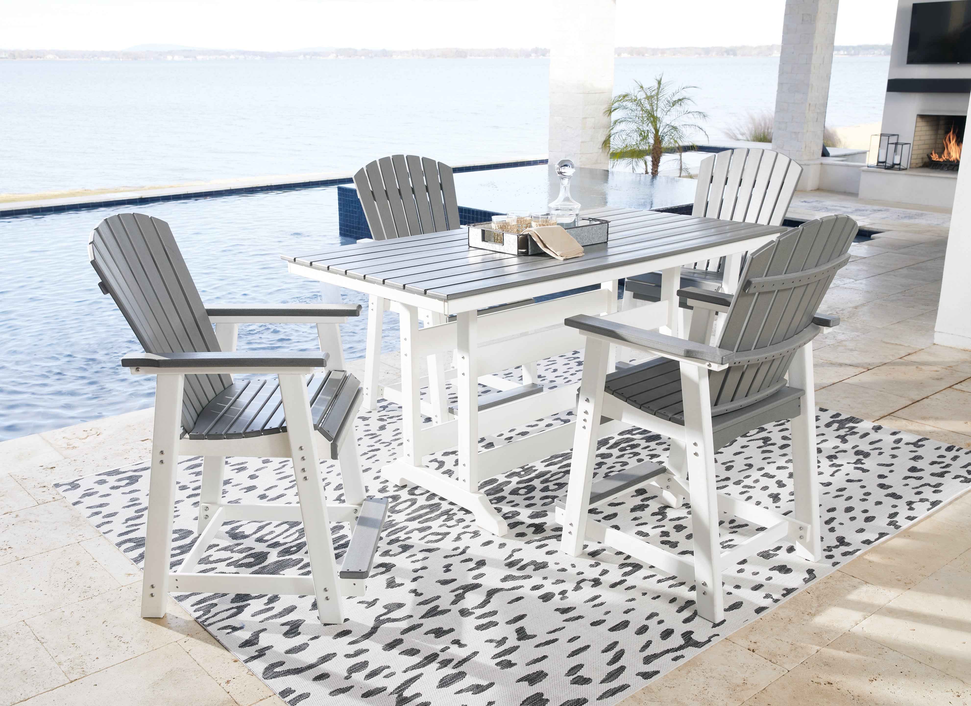 Transville Gray/White Outdoor Counter Height Dining Table with 4 Barstools - Image 6