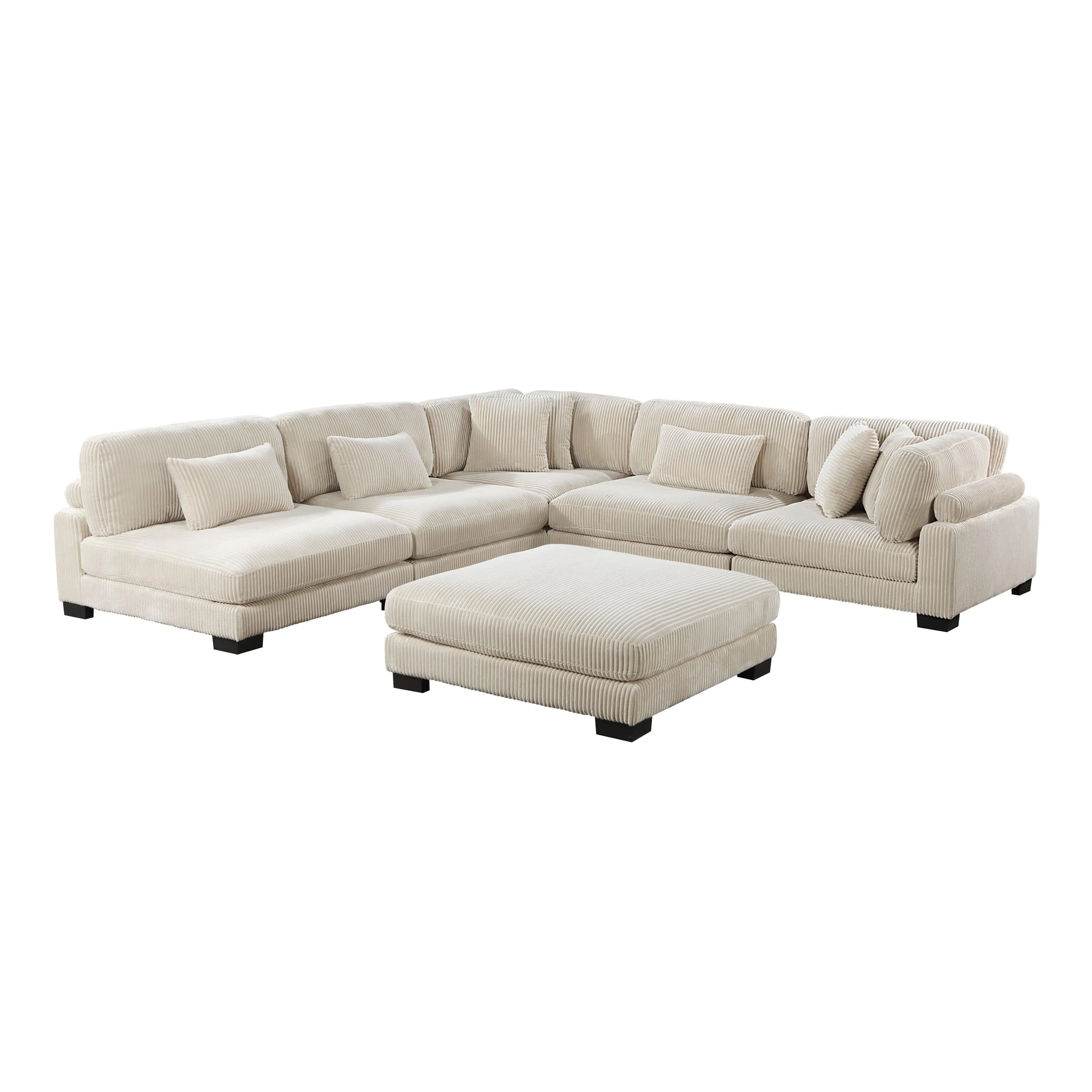 Traverse Beige Corduroy Ottoman - Image 2