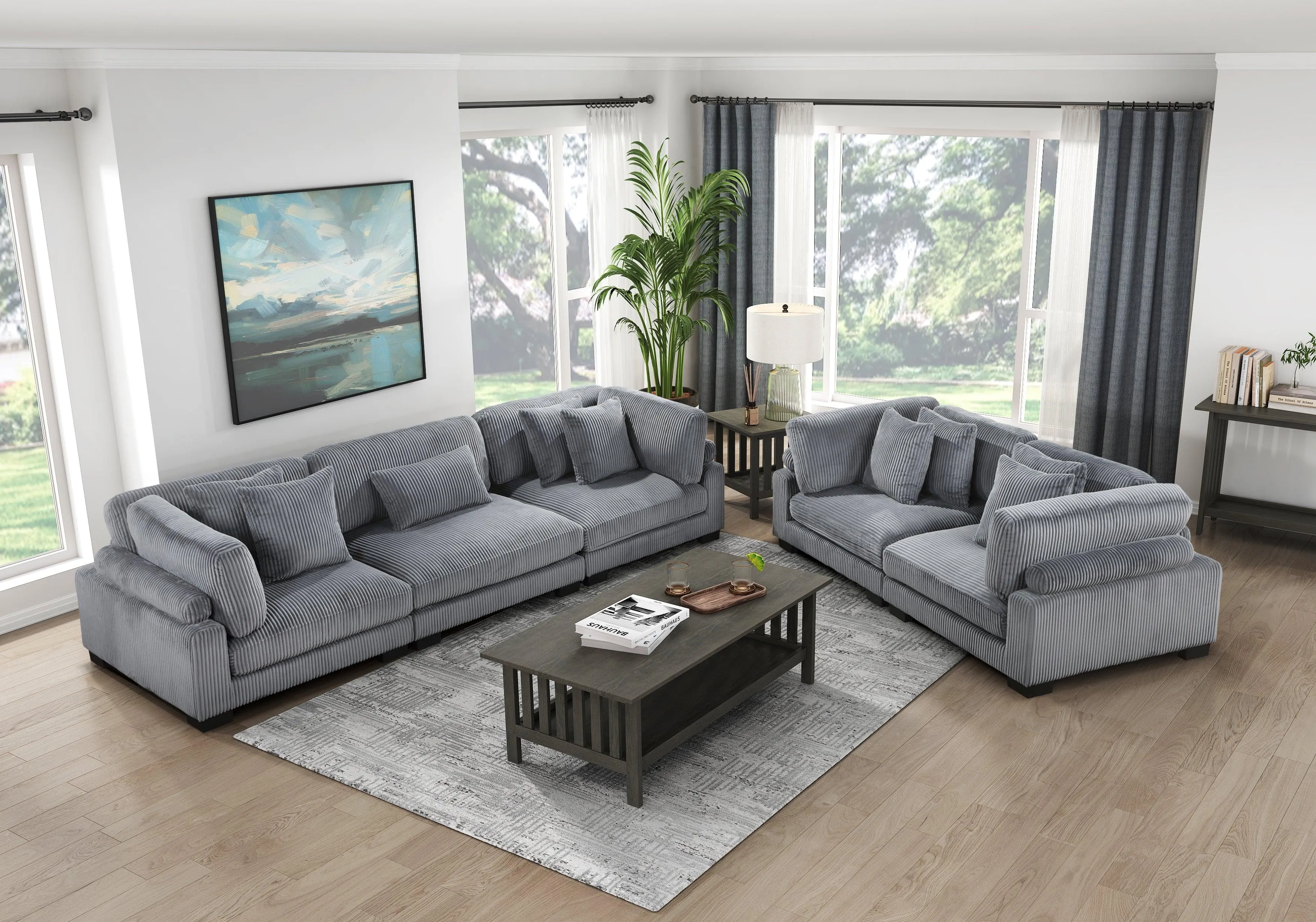 Traverse Gray Corduroy 3-Piece Sofa - Image 2