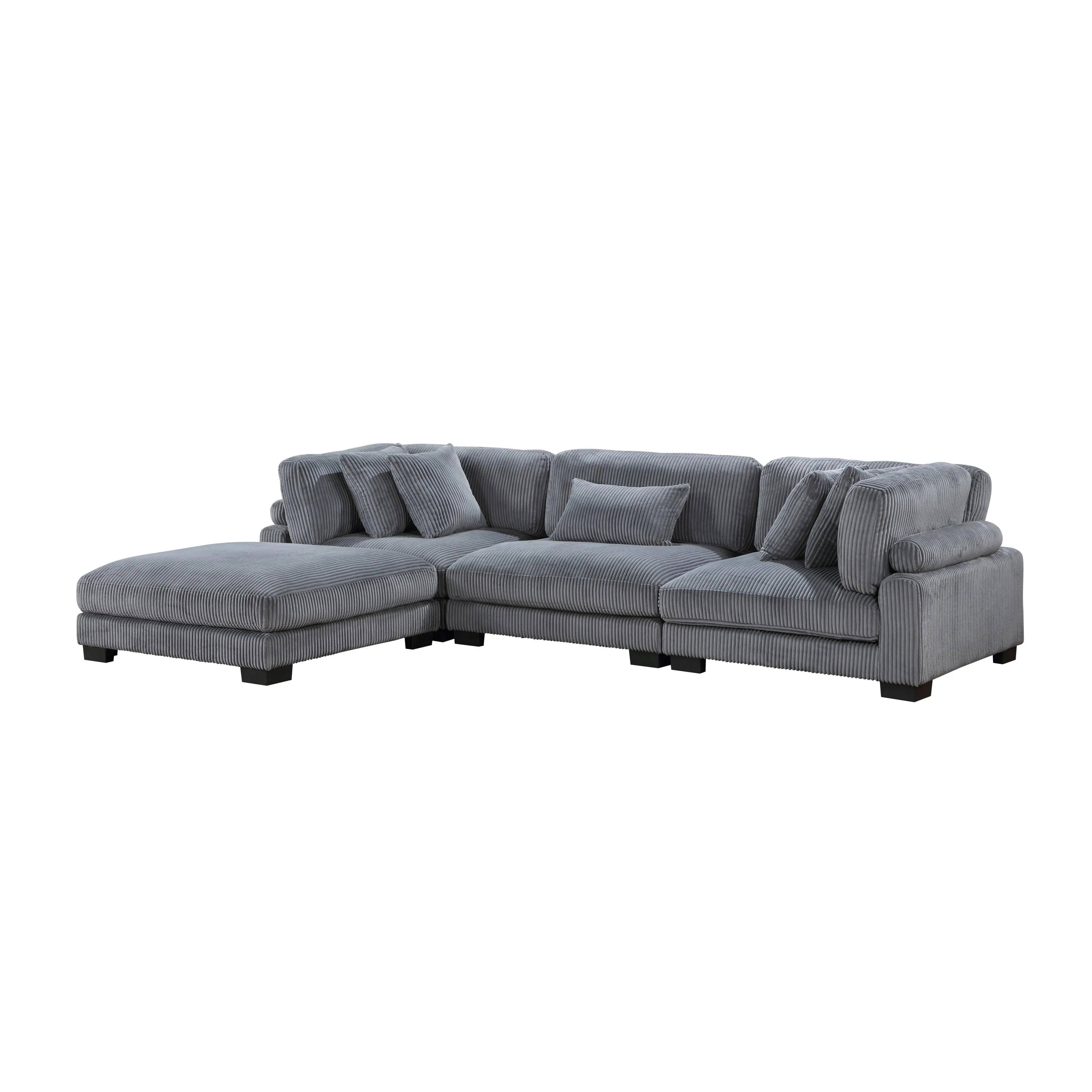 Traverse Gray Corduroy 4-Piece Modular Sectional with Ottoman - Image 2
