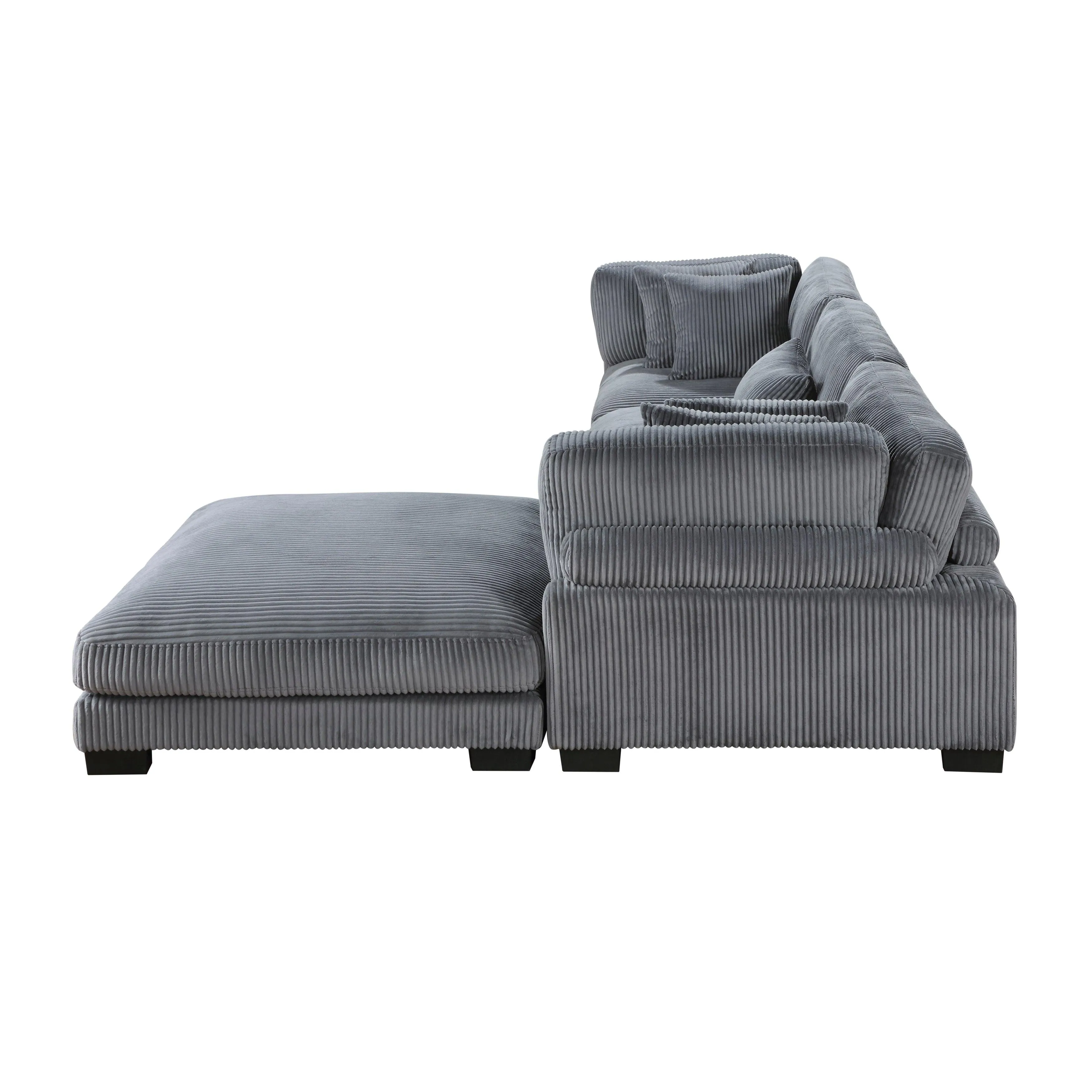 Traverse Gray Corduroy 4-Piece Modular Sectional with Ottoman - Image 4