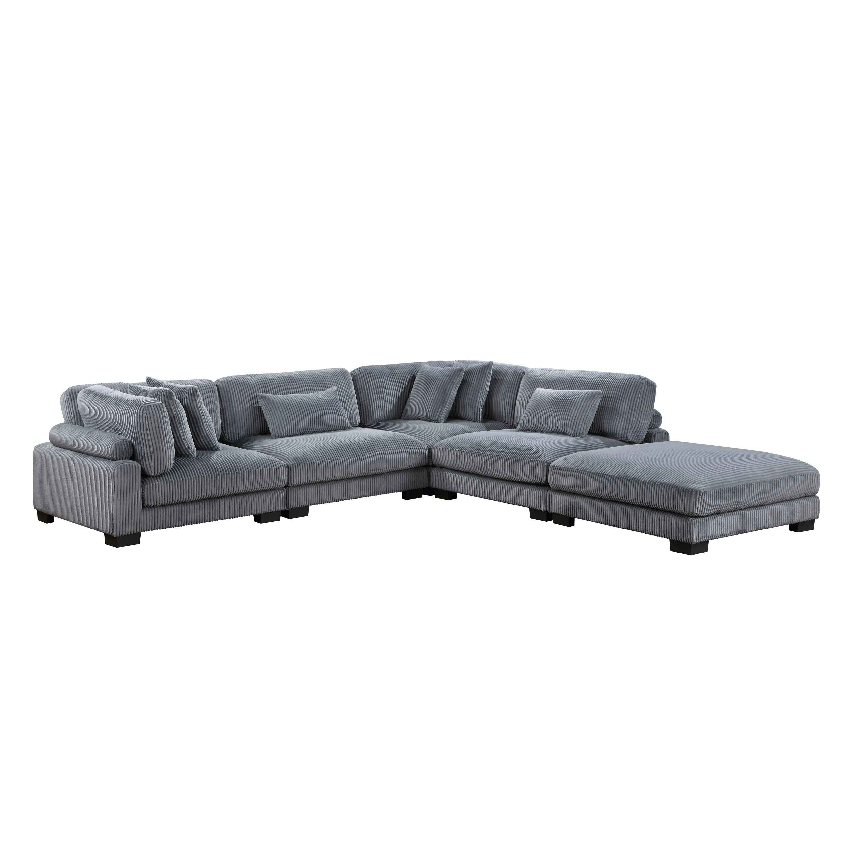 Traverse Gray Corduroy 5-Piece Modular Sectional with Ottoman - Image 2