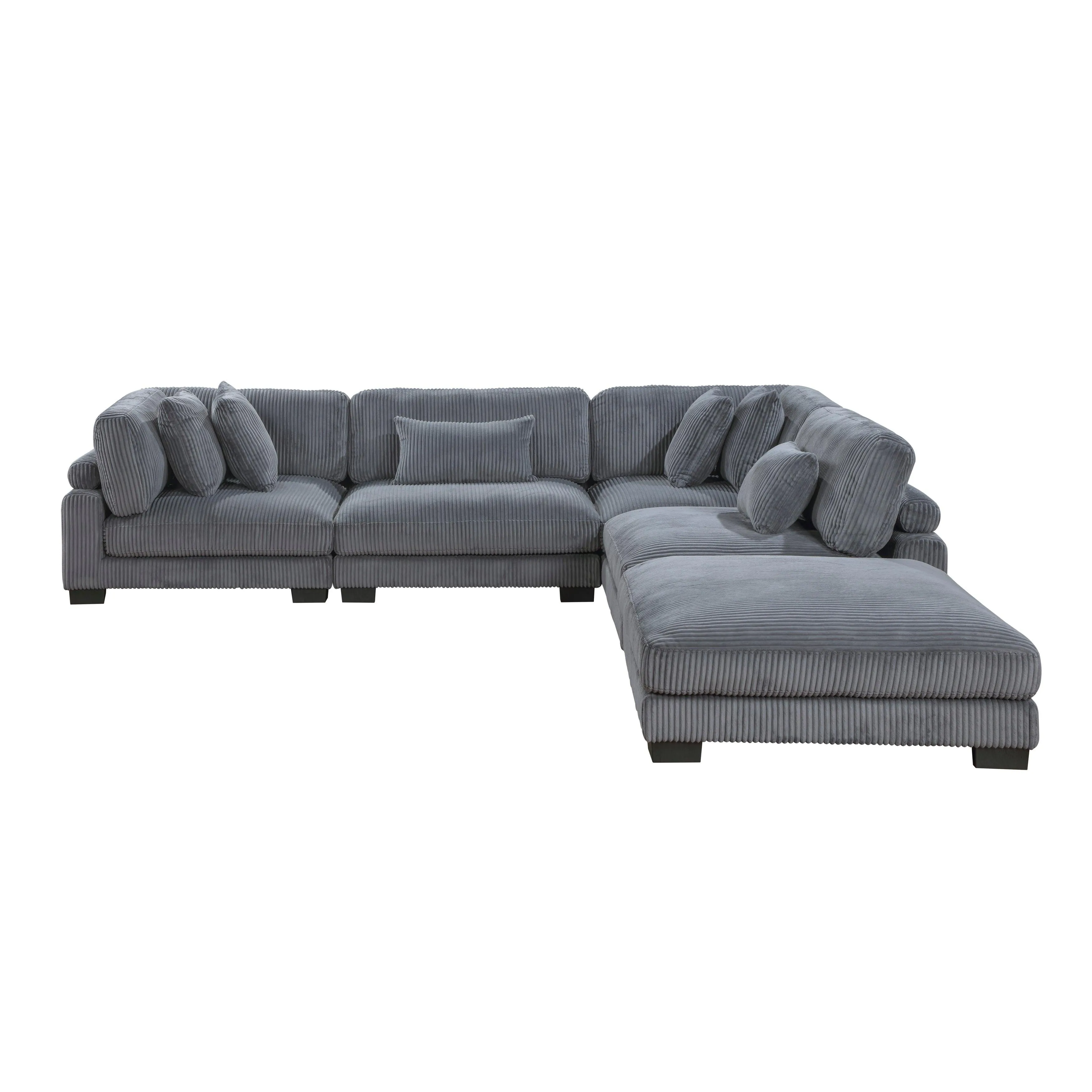 Traverse Gray Corduroy 5-Piece Modular Sectional with Ottoman - Image 3