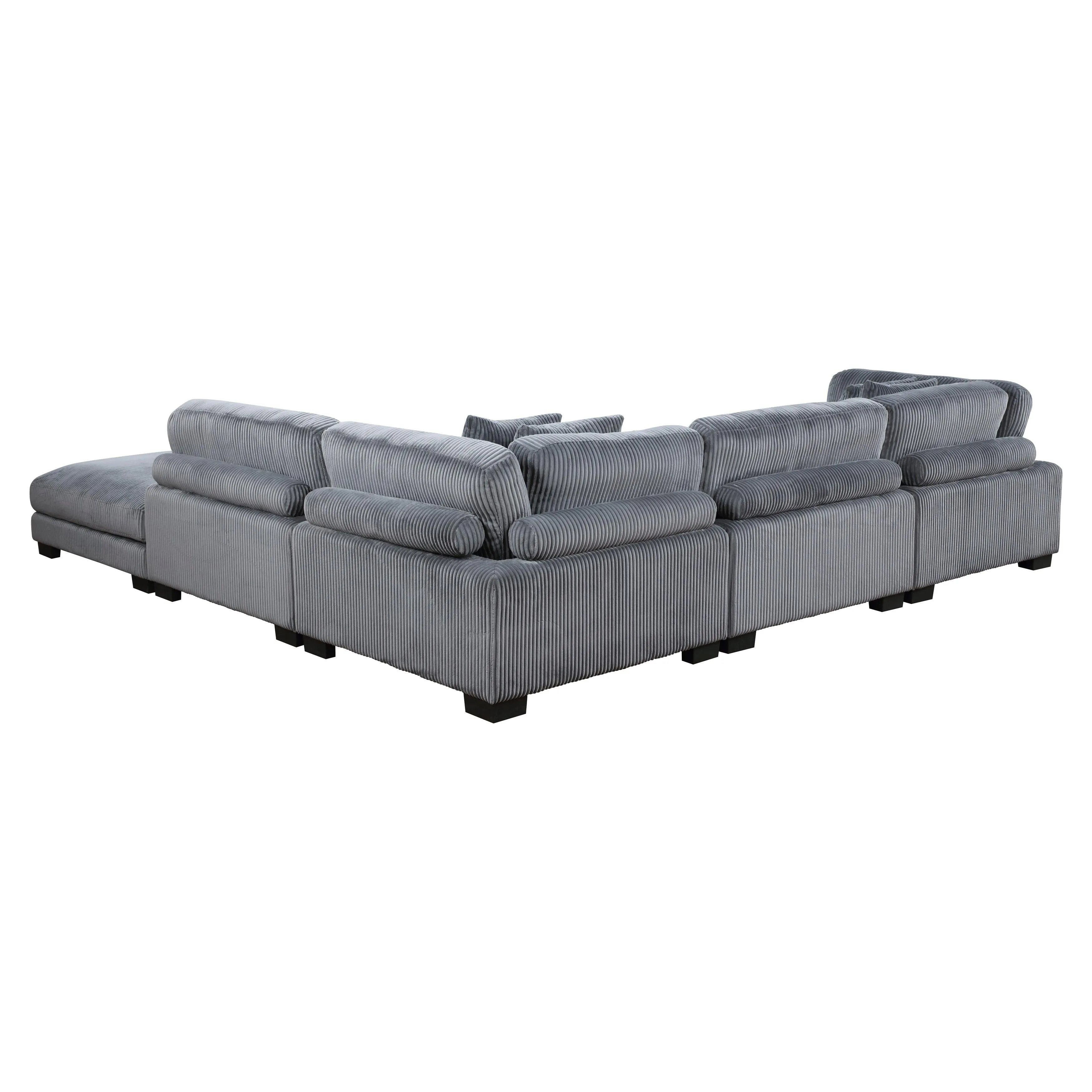 Traverse Gray Corduroy 5-Piece Modular Sectional with Ottoman - Image 4
