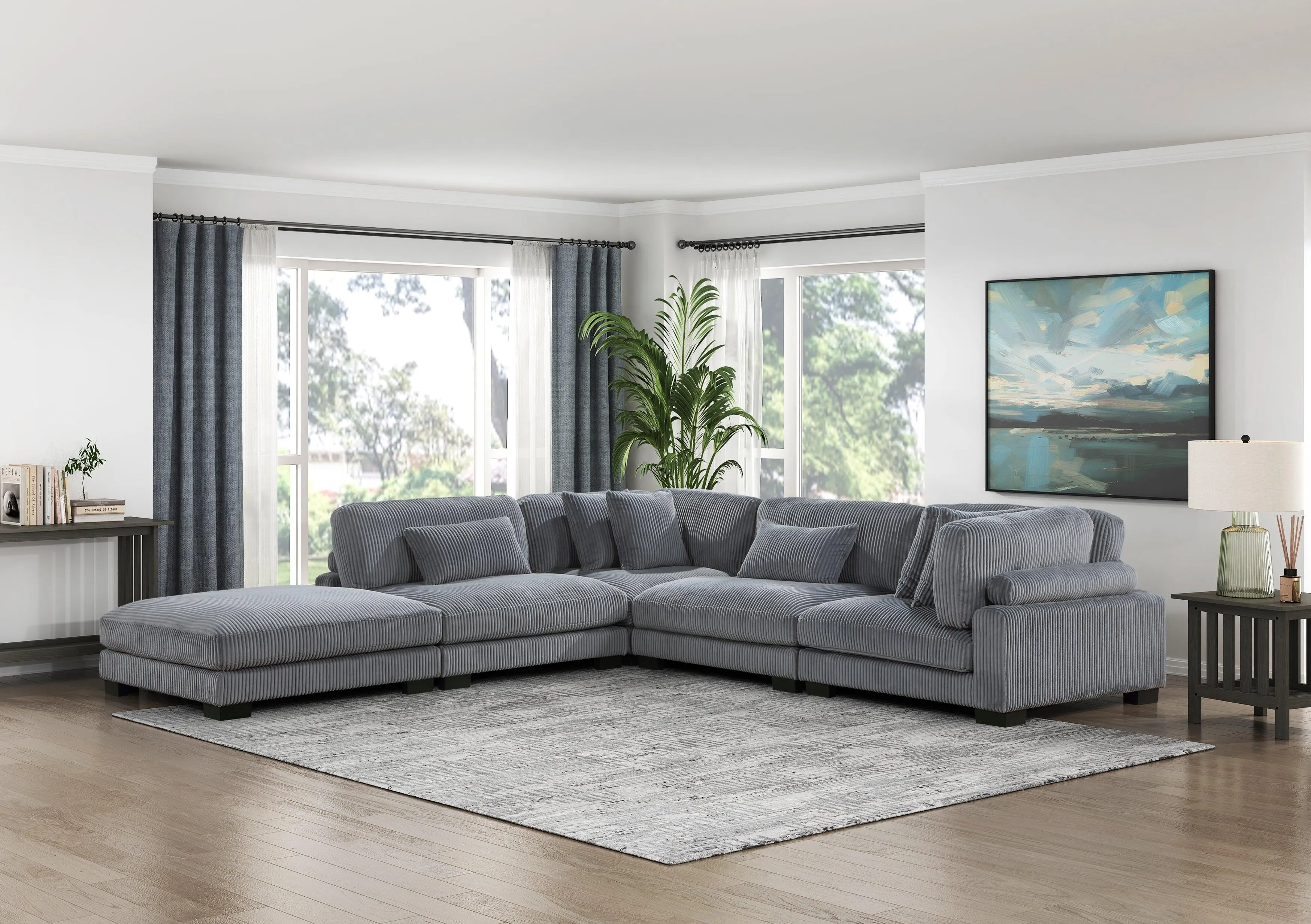 Traverse Gray Corduroy Ottoman - Image 2