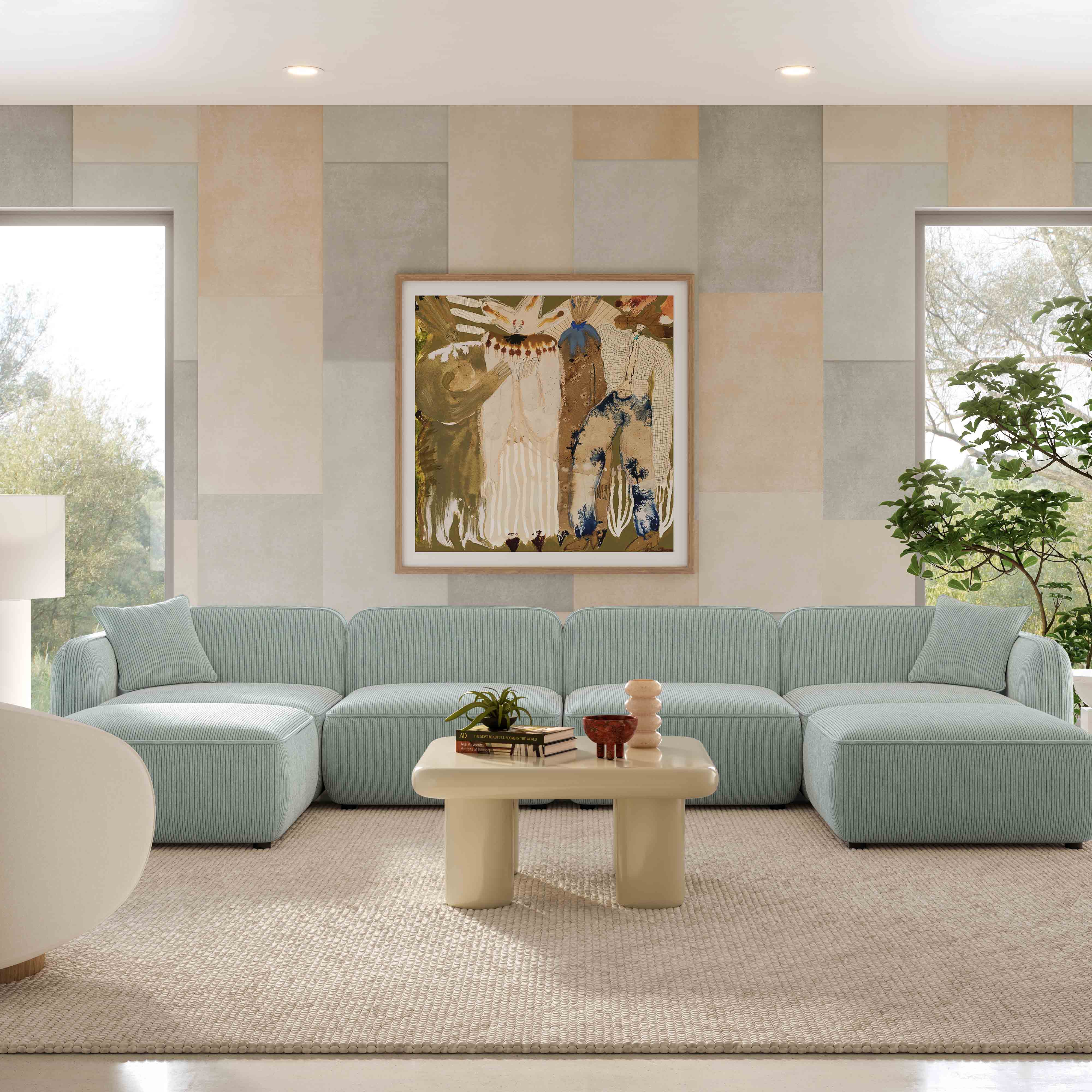 Travie Performance Corduroy Velvet 6-Piece Modular U-Sectional - Image 10