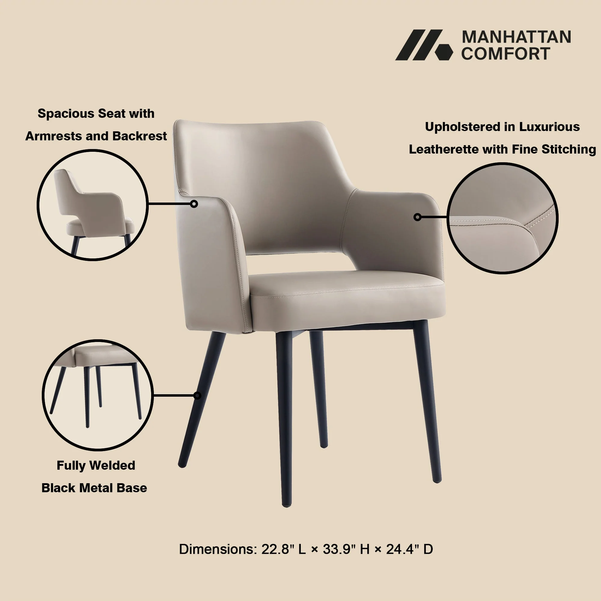Tremont Dining Arm Chair in Taupe (set of 2) - Image 4