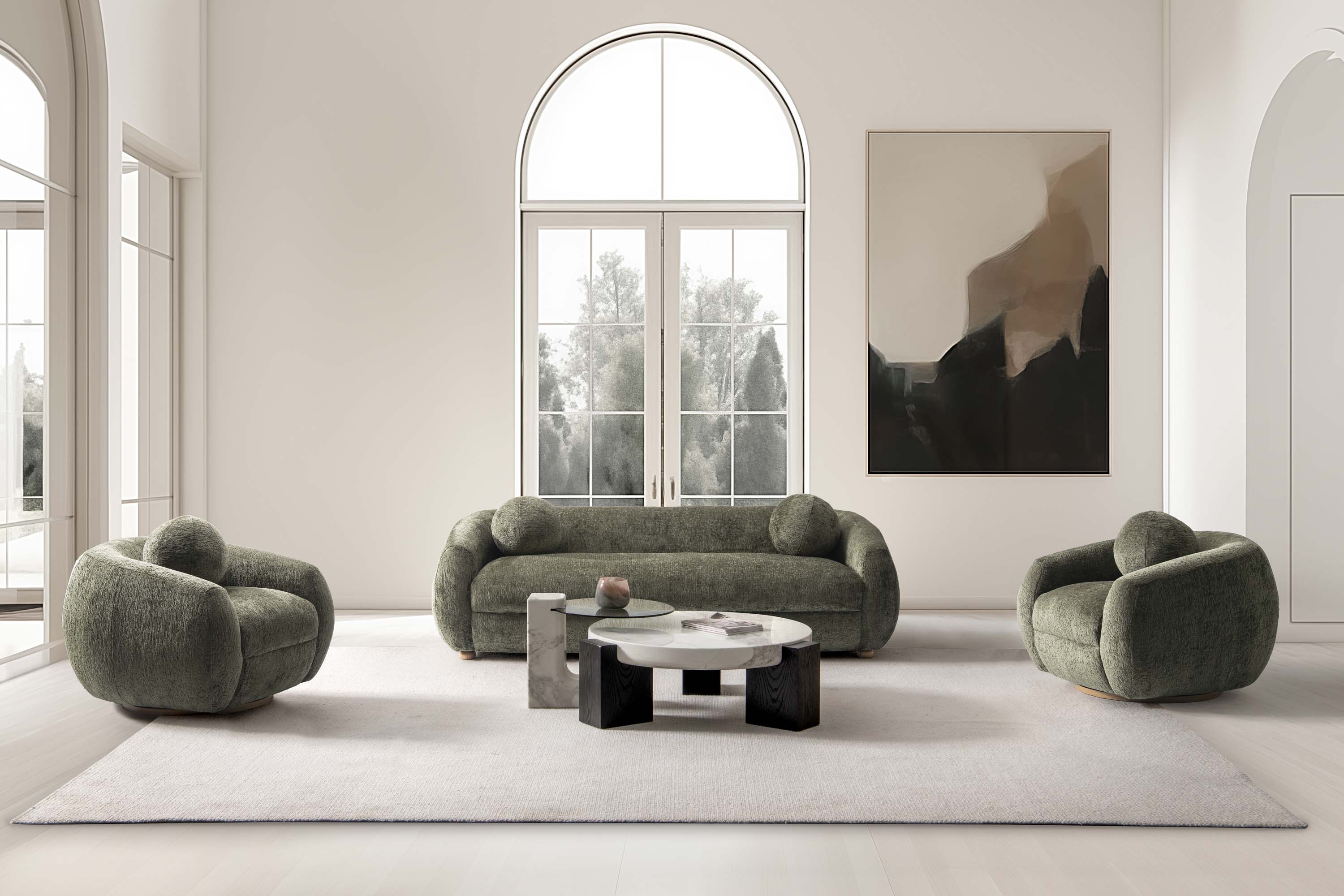 Tribeca Sofa and Accent Chairs in Olive Green (set of 3) - Image 2