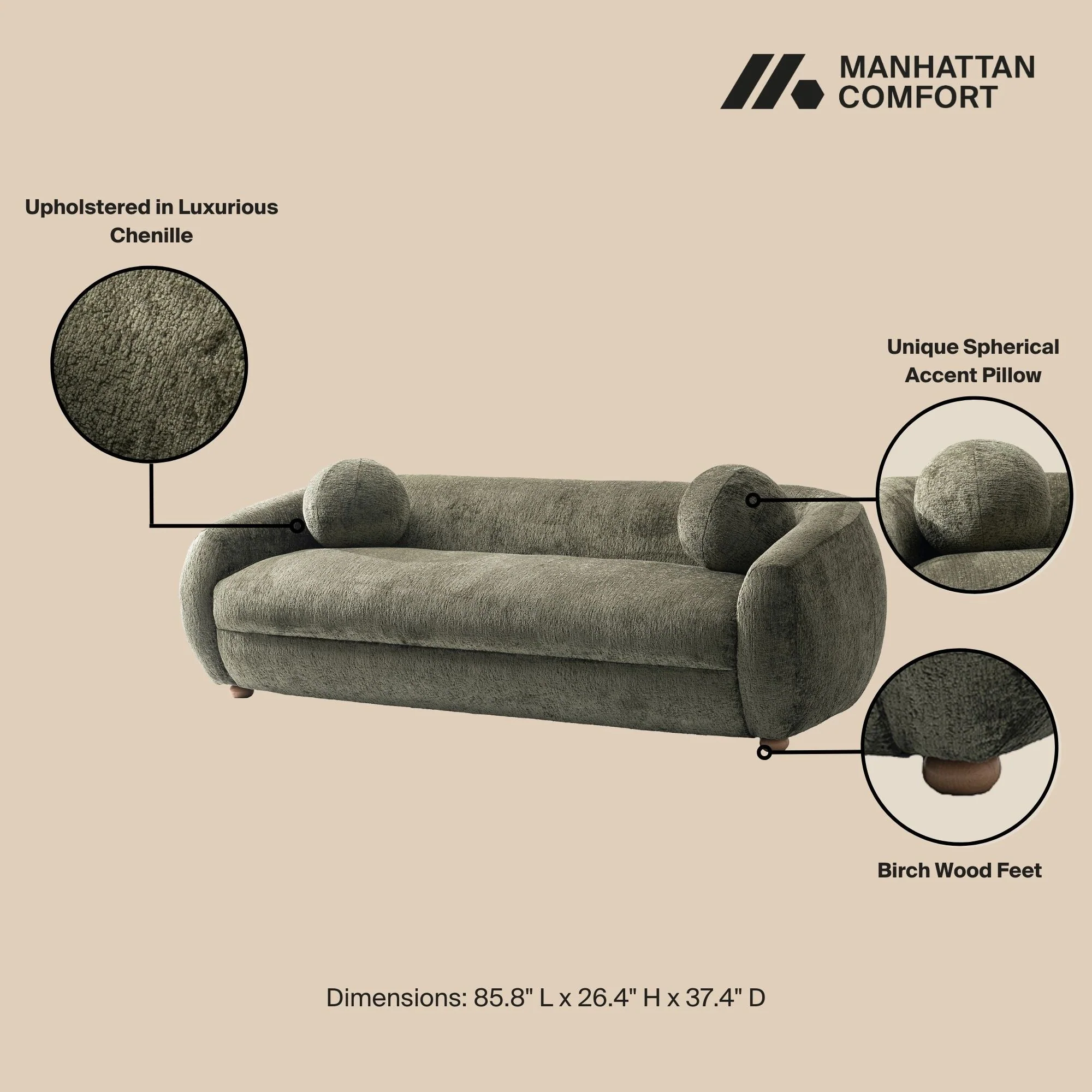 Tribeca Sofa and Accent Chairs in Olive Green (set of 3) - Image 6