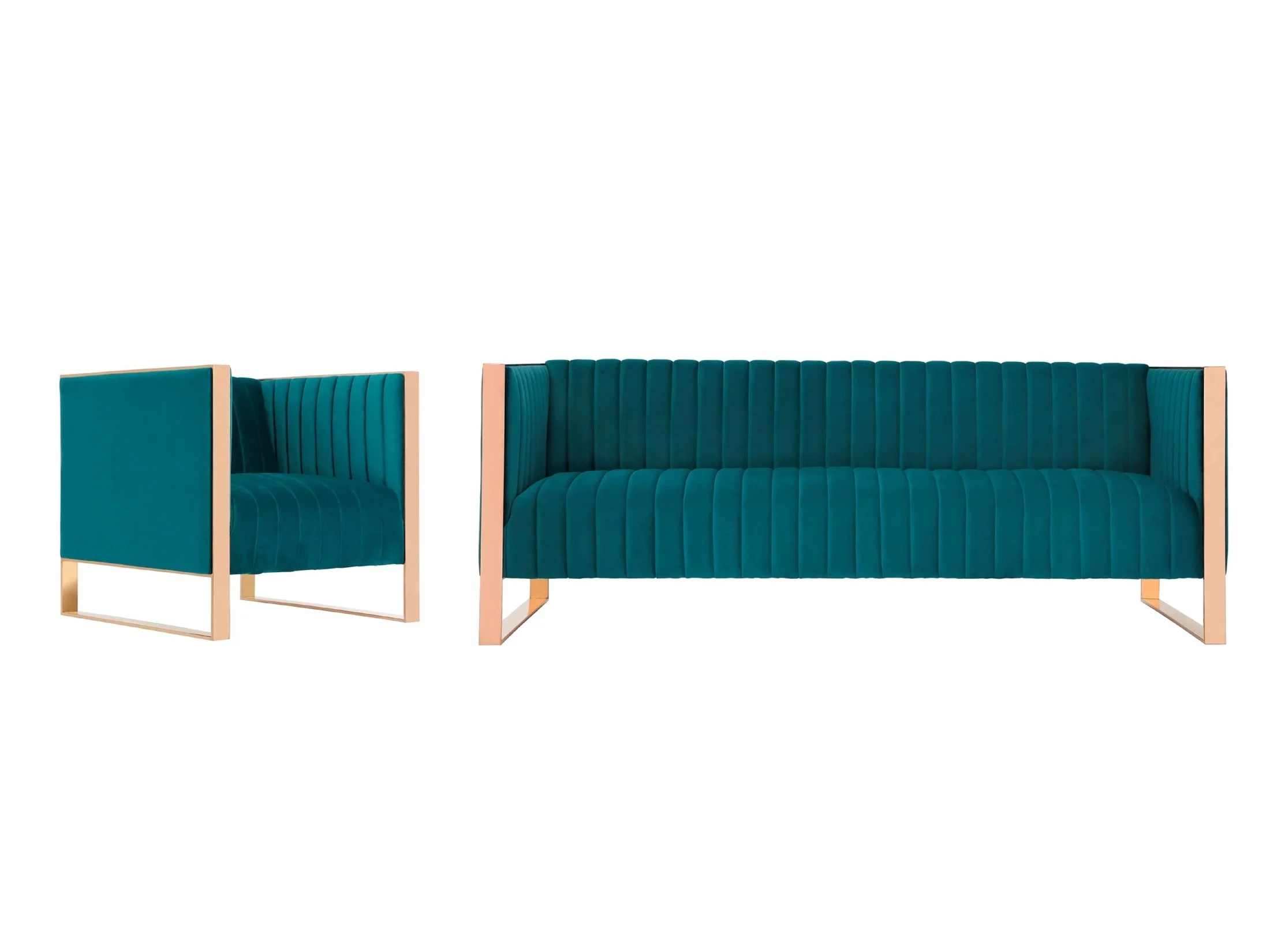 Trillium Sofa and Armchair in Teal and Gold (set of 2)