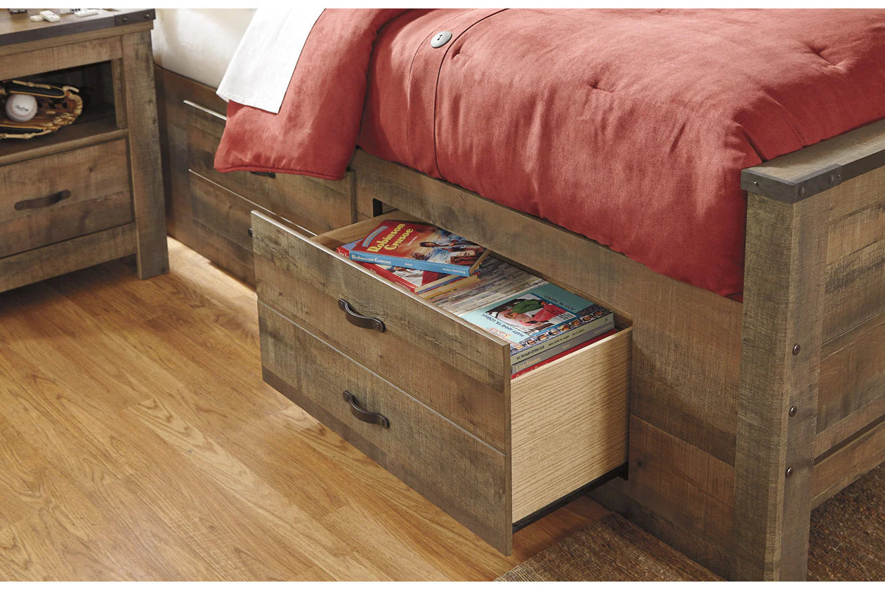 Trinell Brown Full Bookcase Storage Platform Bed with 2 Drawers - Image 3