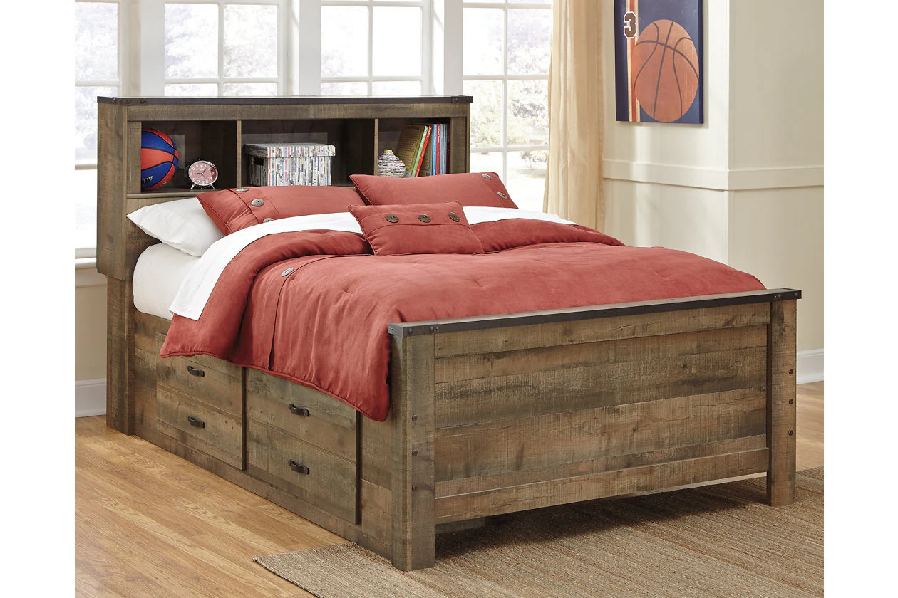 Trinell Brown Full Bookcase Storage Platform Bed with 4 Drawers - Image 2