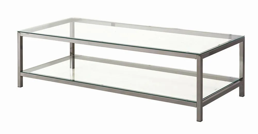 Trini Black Nickel Coffee Table with Glass Shelf - Image 2