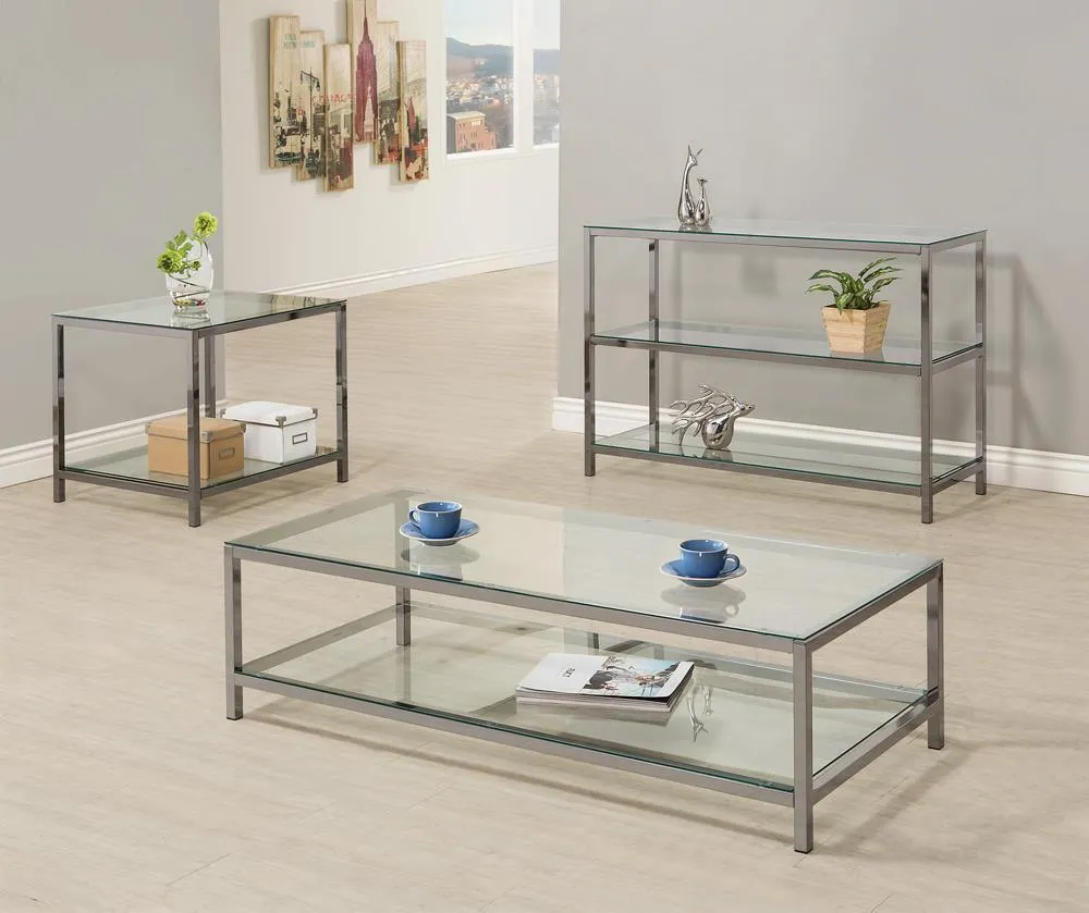 Trini Black Nickel Coffee Table with Glass Shelf - Image 3